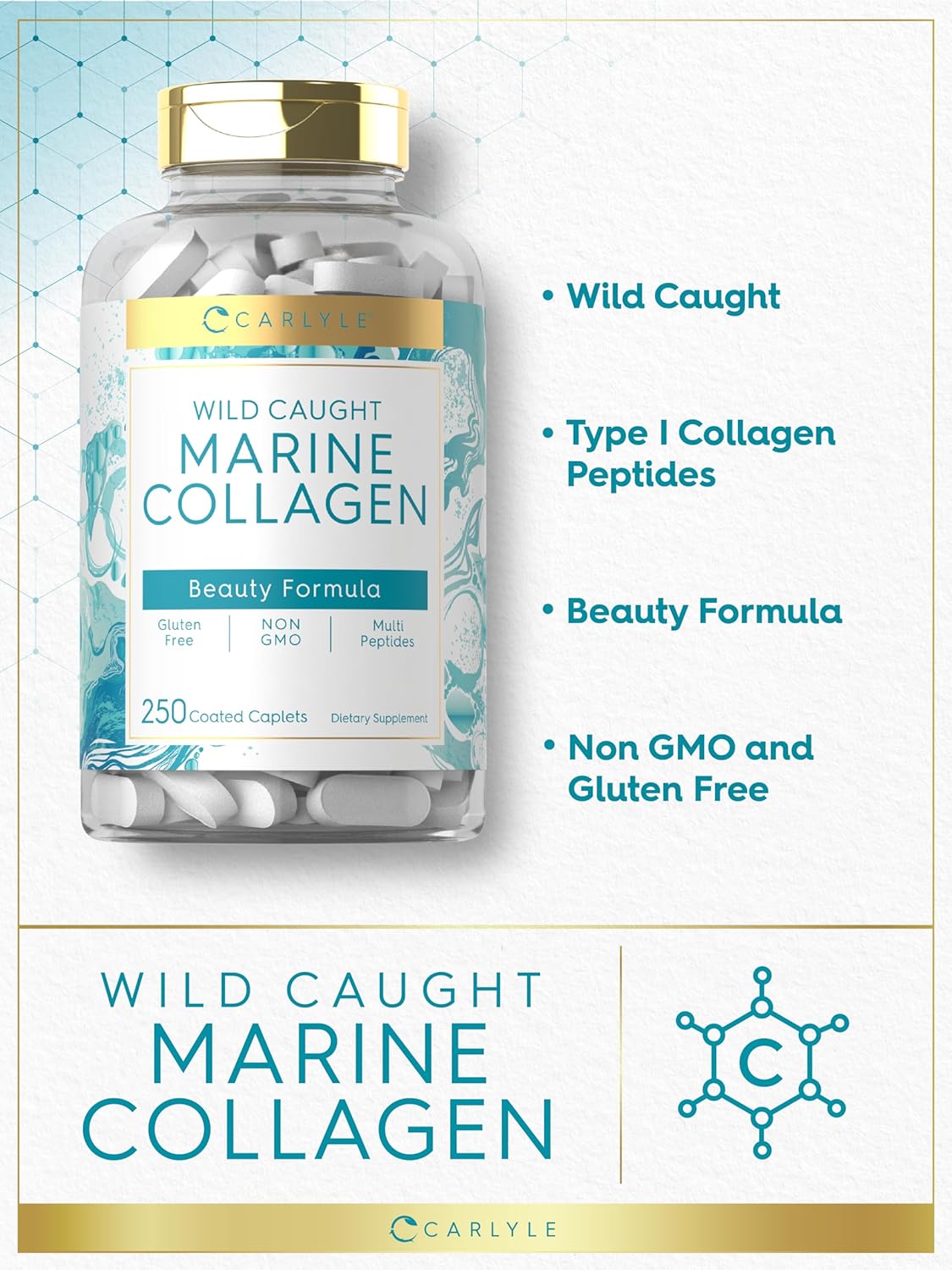 Carlyle Marine Collagen 2000mg - 250 Caplets - Made in USA_img_5