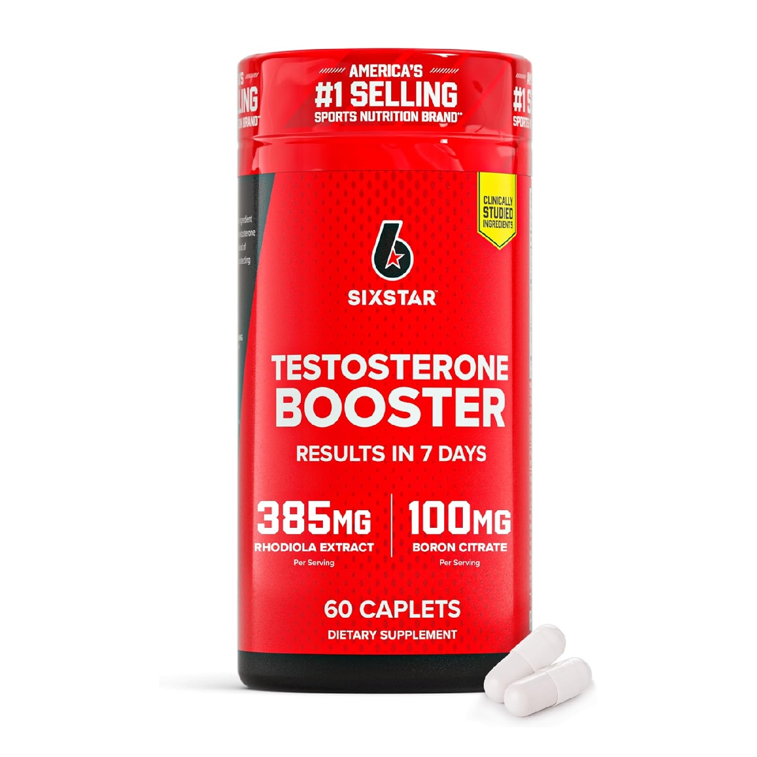 SixStar Testosterone Booster Stamina & Energy - 60 Caplets - Made in USA