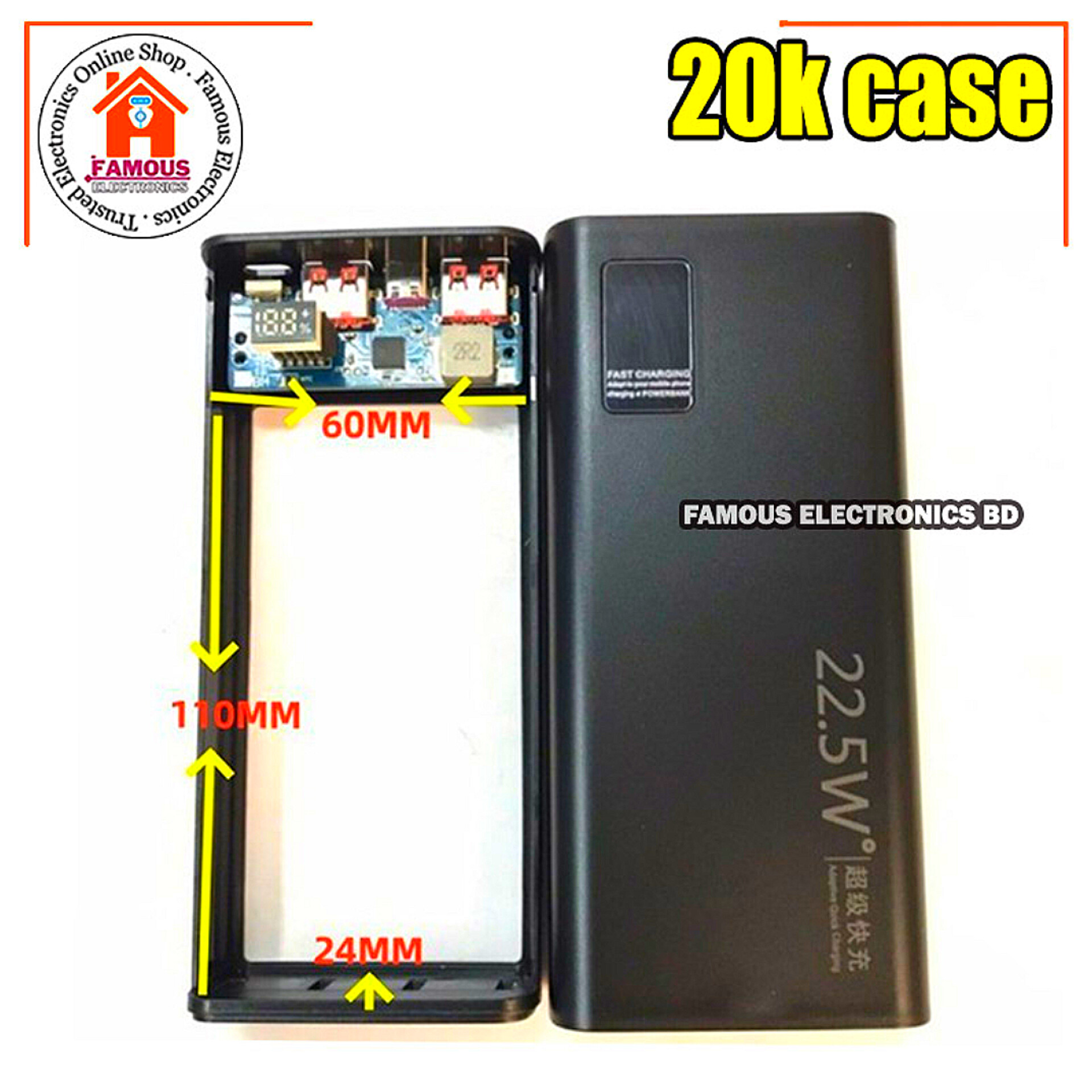 Power Bank Case with Circuit Board – 22.5W Fast Charging | Dual 3.7V 10000mAh Polymer Battery Support | Type-C PD + Dual USB | Display | Black & White_img_2