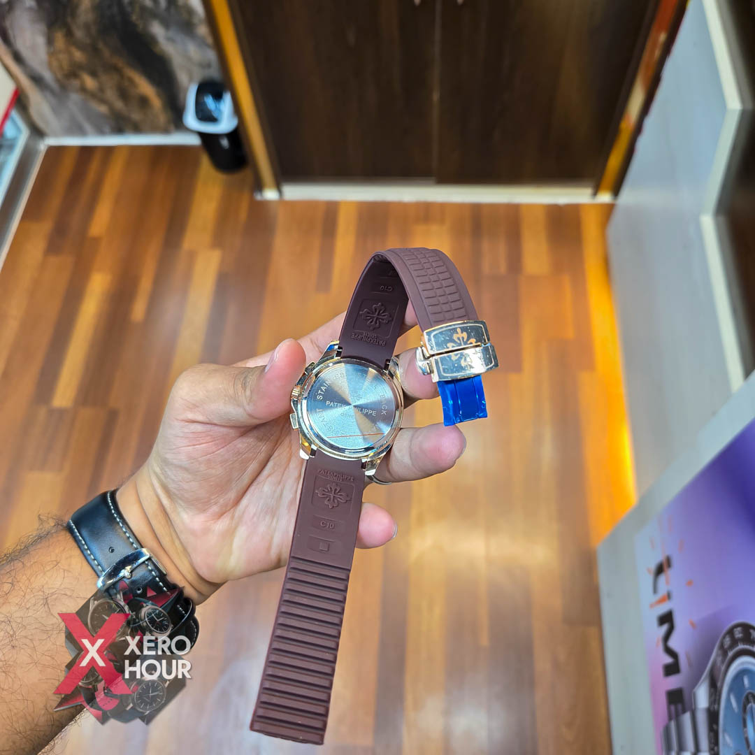 Patek philippe Aquanaut | Silicon Strap | AA Grade | Gold Bezel Brown Strap_img_5