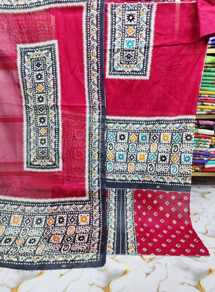 জমজম সুইস লোন থ্রি পিস (Unstitched)