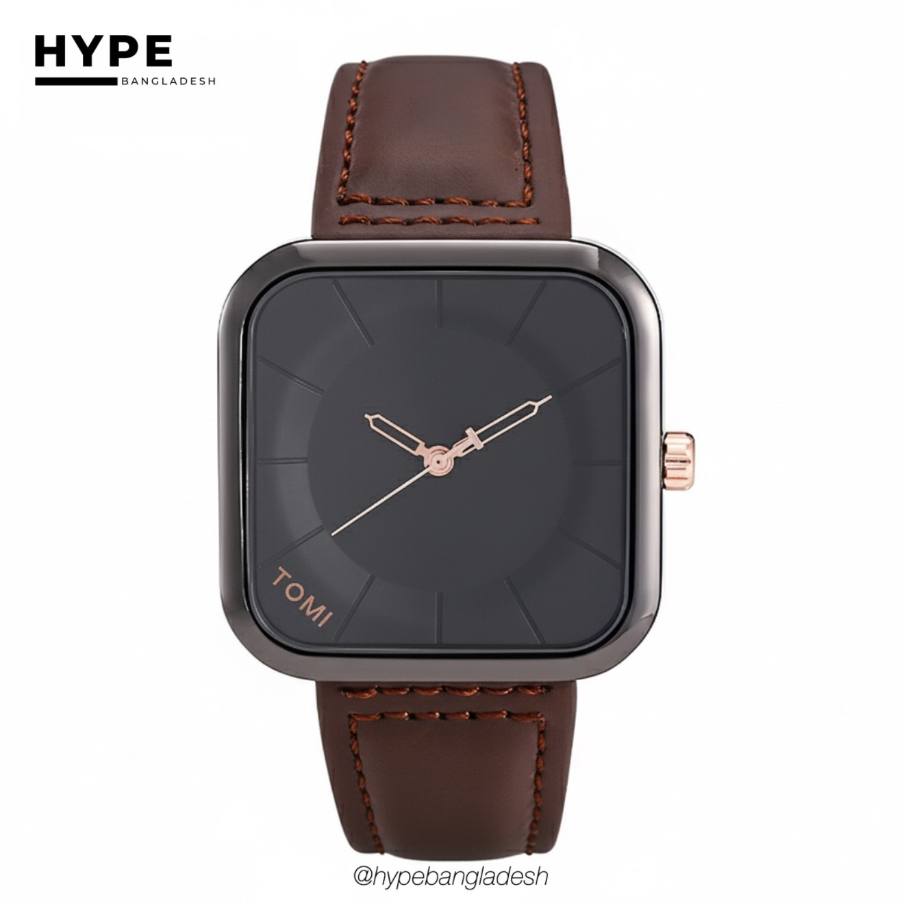 TOMI T-093 Square Men's Leather Belt Quartz Watch (Brown-Black)_img_2