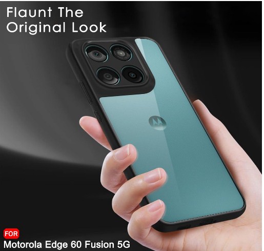 Motorola Moto Edge 60 Fusion 5G | Hard Back Cover Case for Motorola Moto Edge 60 Fusion 5G (PC & TPU, Transparent Clear Back, Black Sides)_img_1