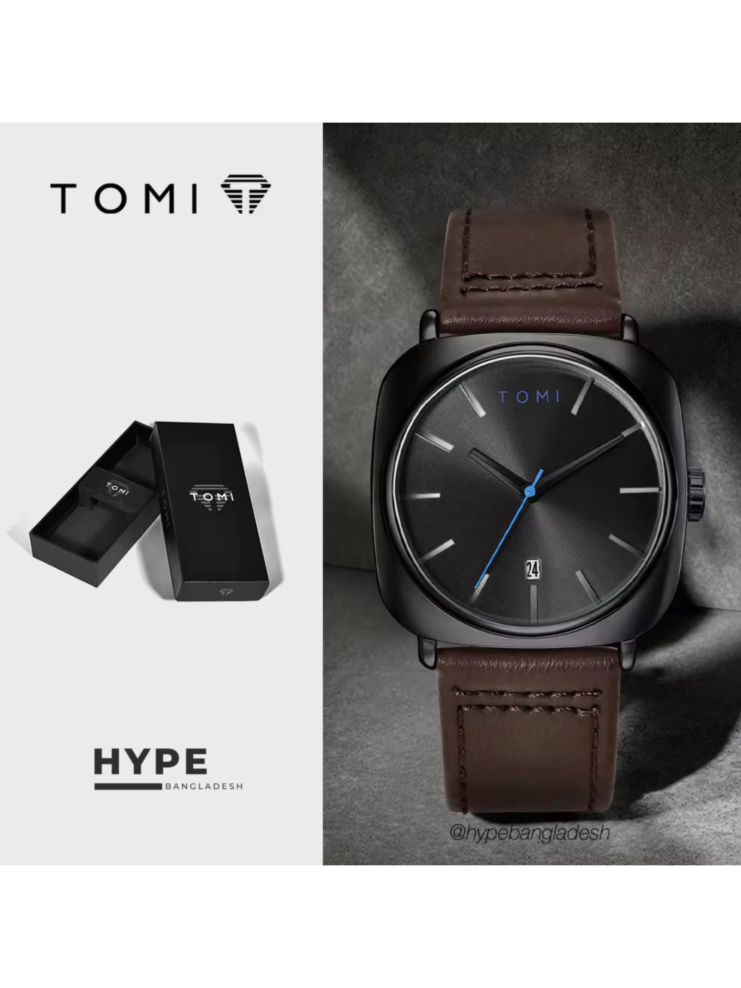 TOMI T-084 Men's Leather Belt Quartz Watch With Date (Brown-Black)_img_0