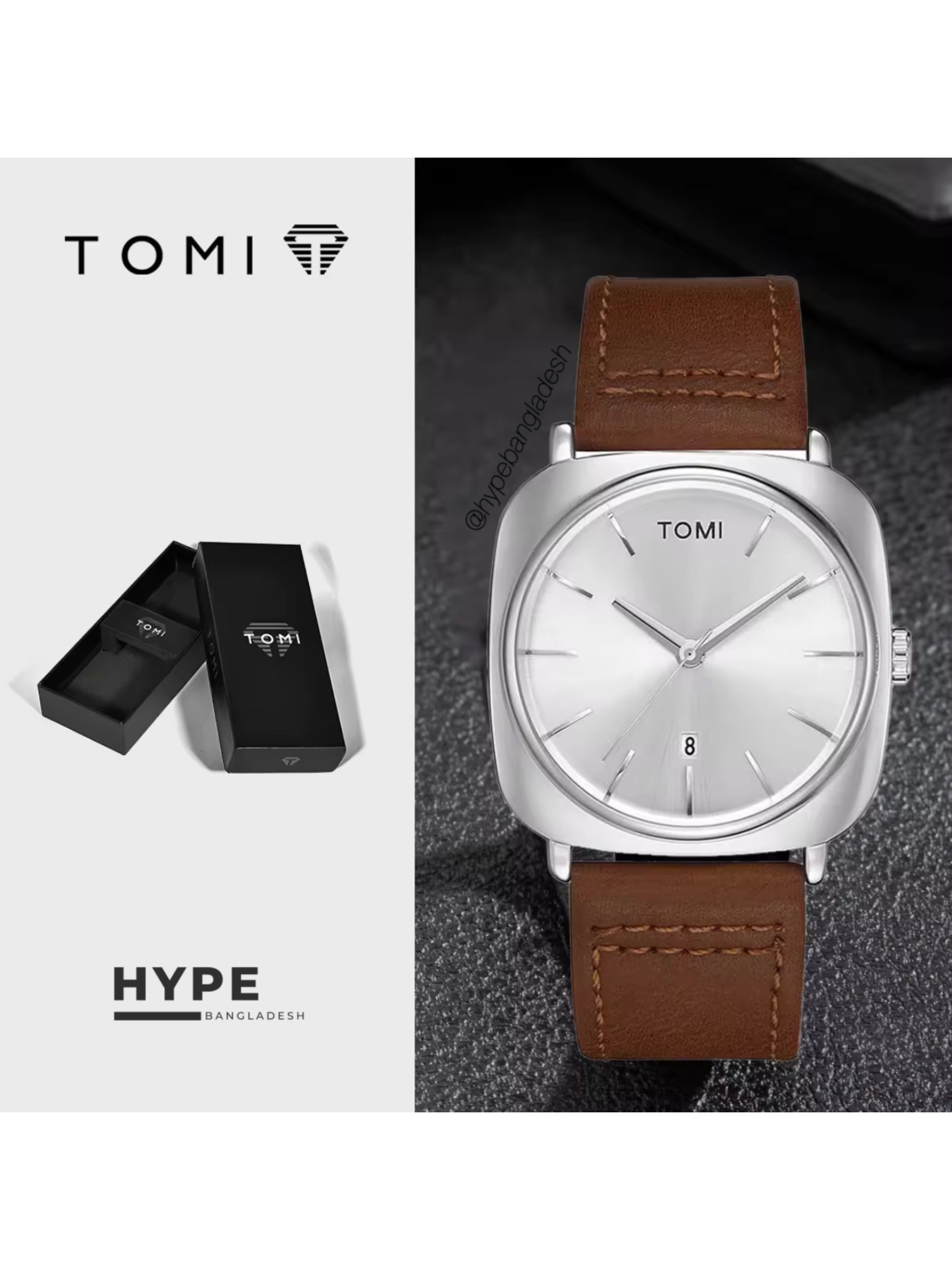 TOMI T-084 Men's Leather Belt Quartz Watch With Date (Brown-White)_img_0