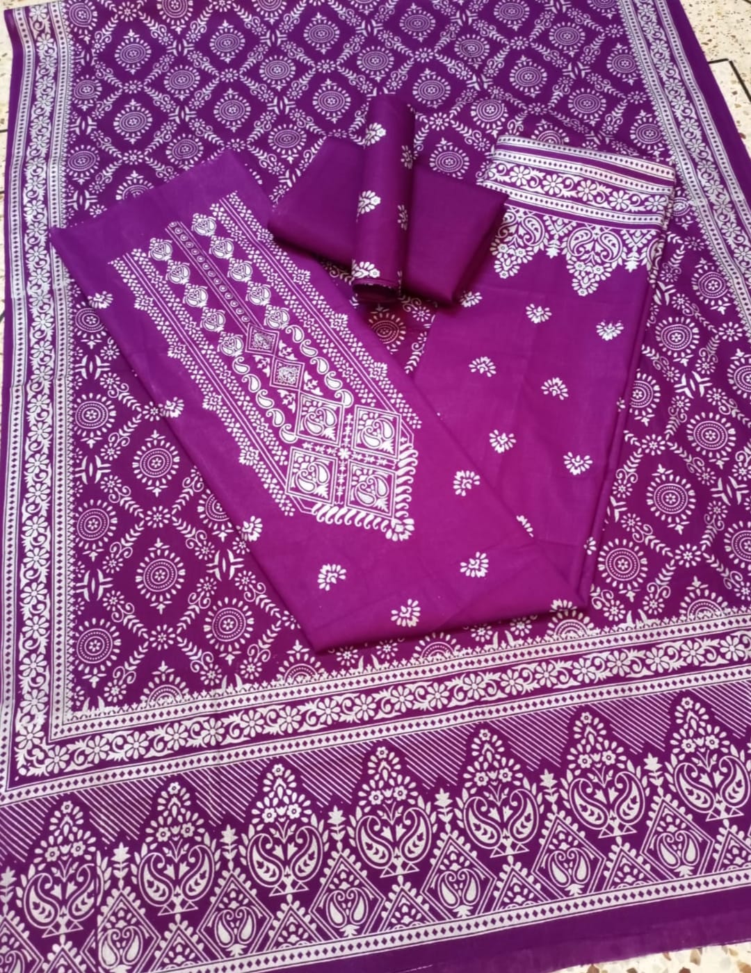 Katan Screen Print Three Piece (White Glitter)