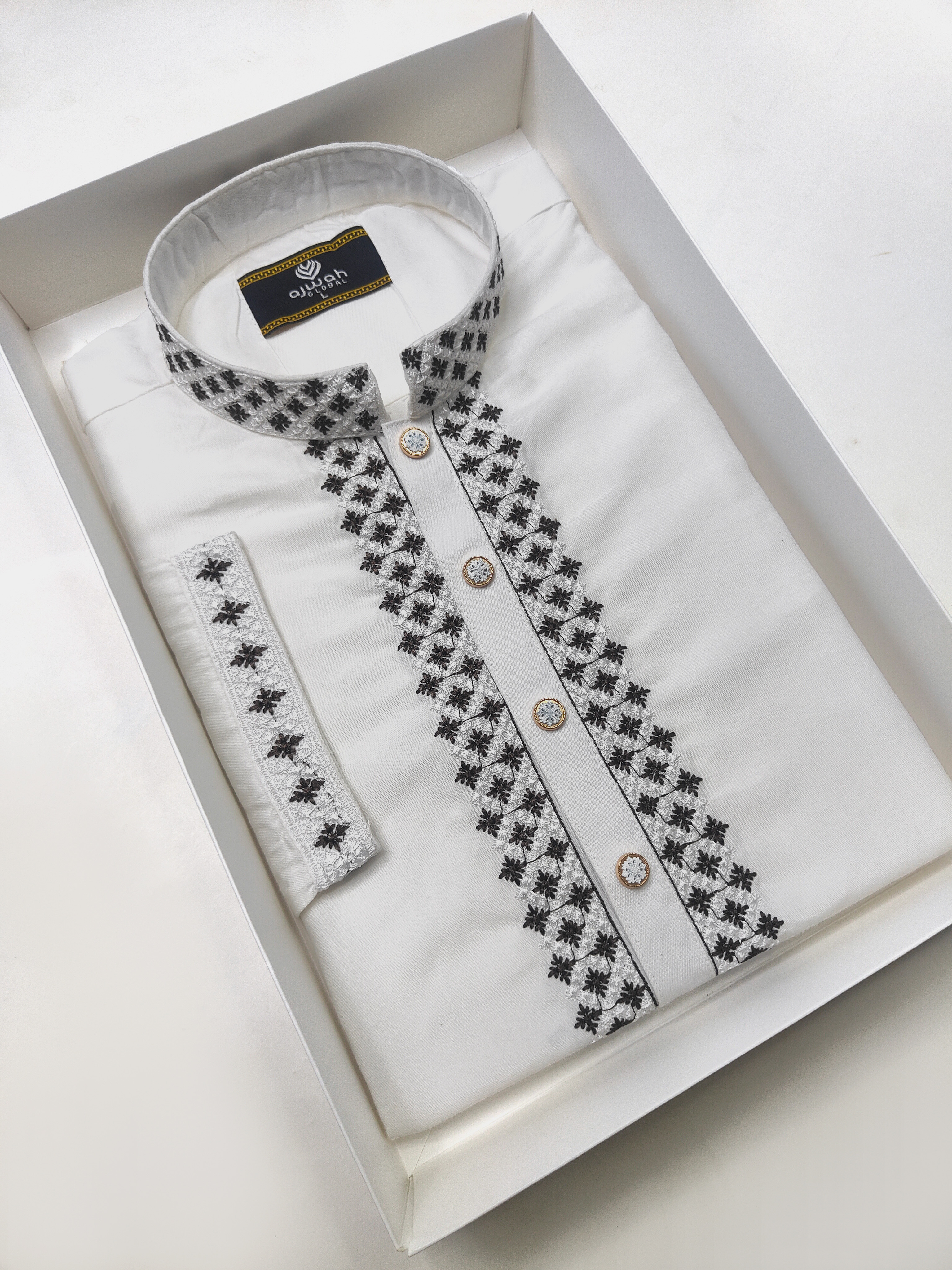 White Orchid Elegance premium embroidery Panjabi_img_1