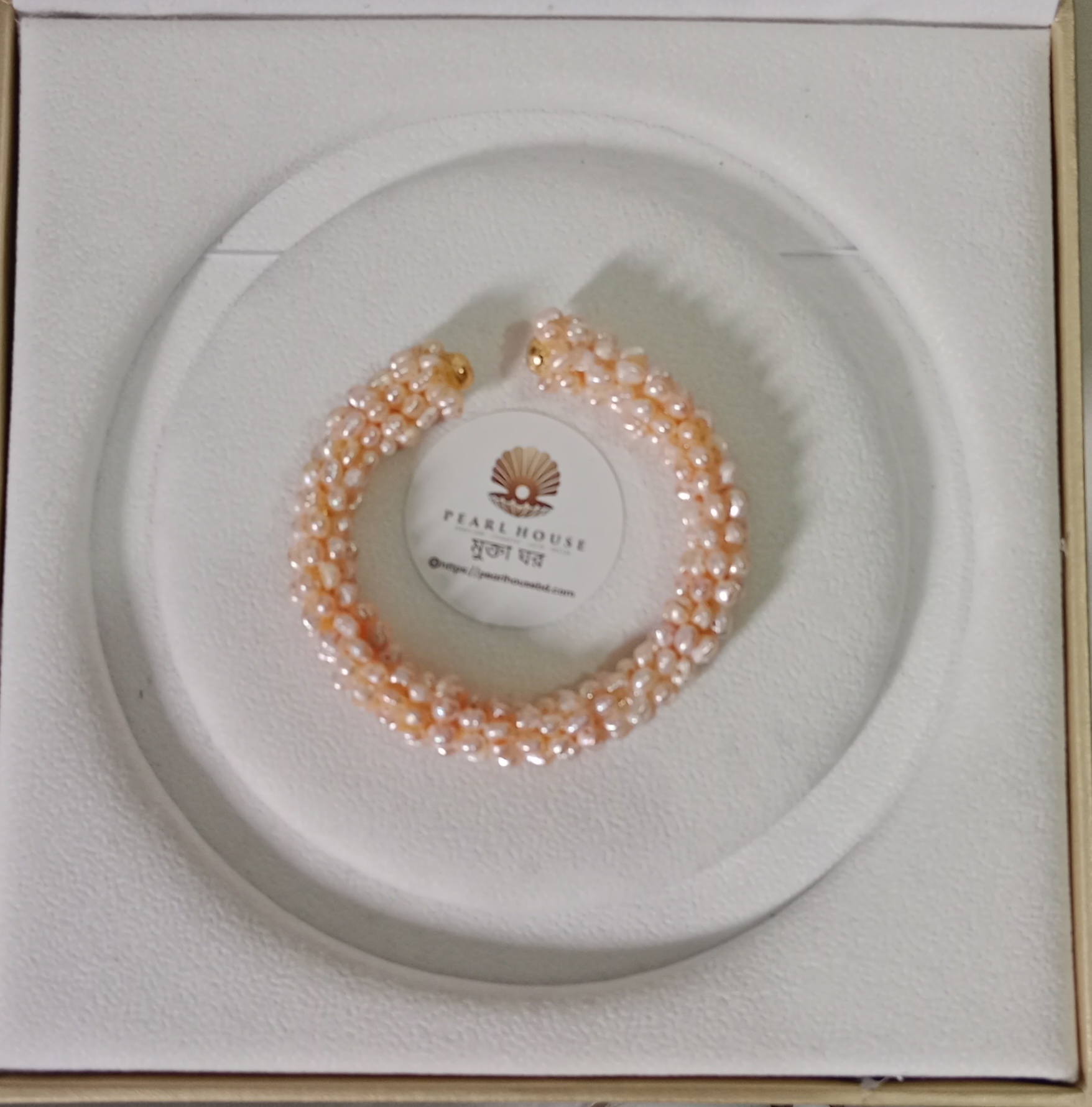 Premium Quality 0 Size Pink Pearl Adjustable Bangle Cum Bracelet, 1PCS_img_1