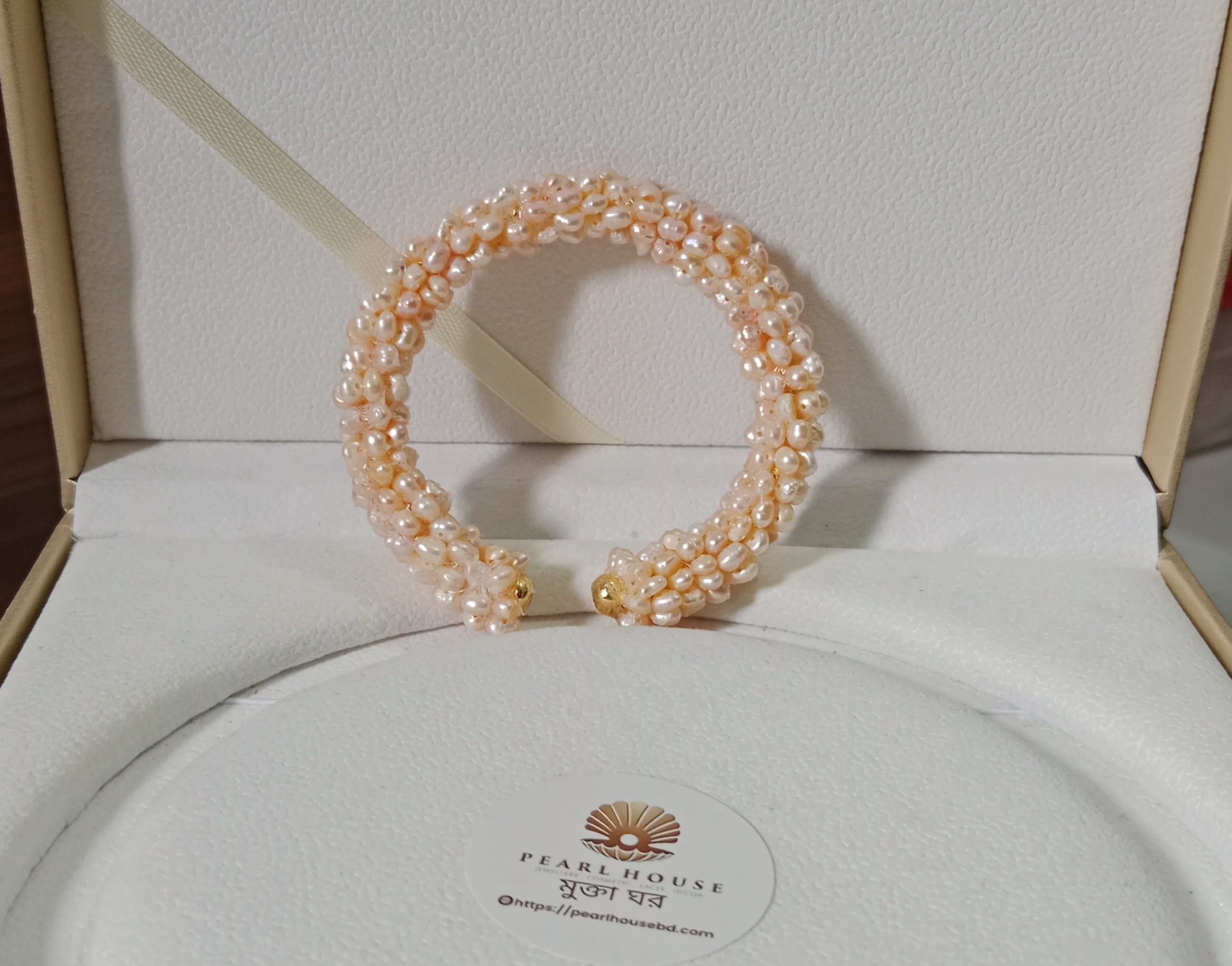 Premium Quality 0 Size Pink Pearl Adjustable Bangle Cum Bracelet, 1PCS_img_3