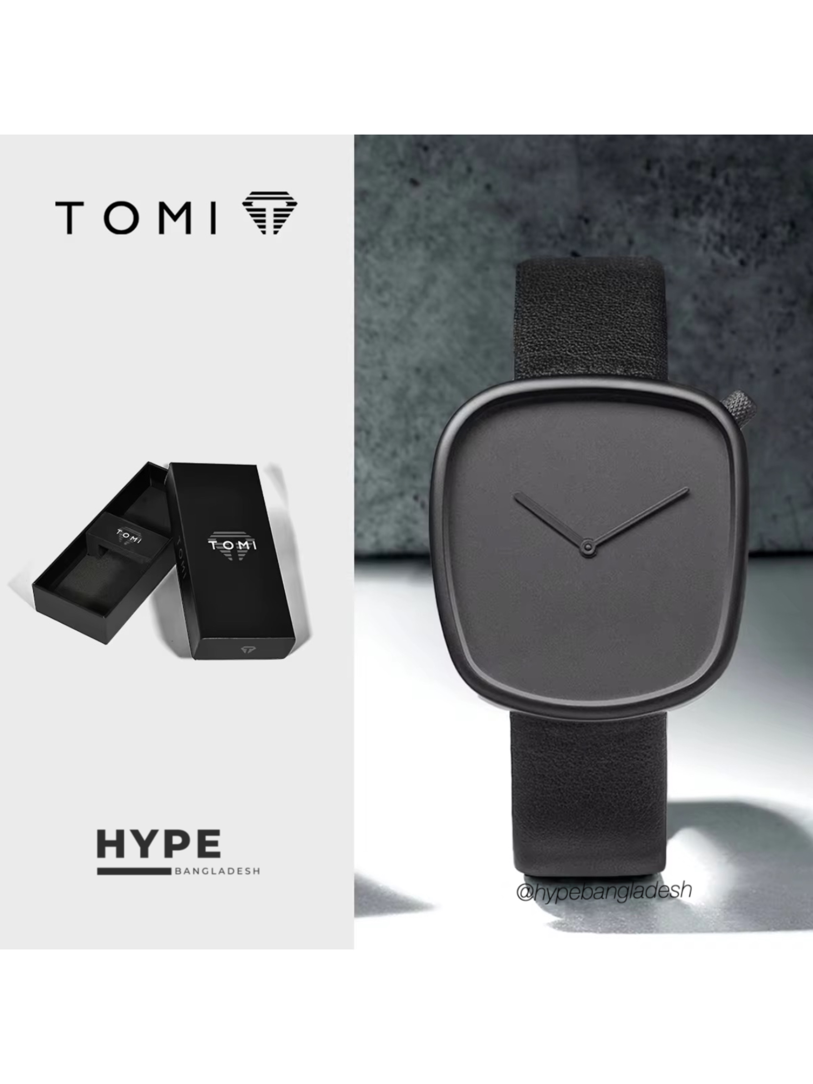 TOMI T-077 Unisex Leather Belt Casual Quartz Wrist Watch (Black)_img_0