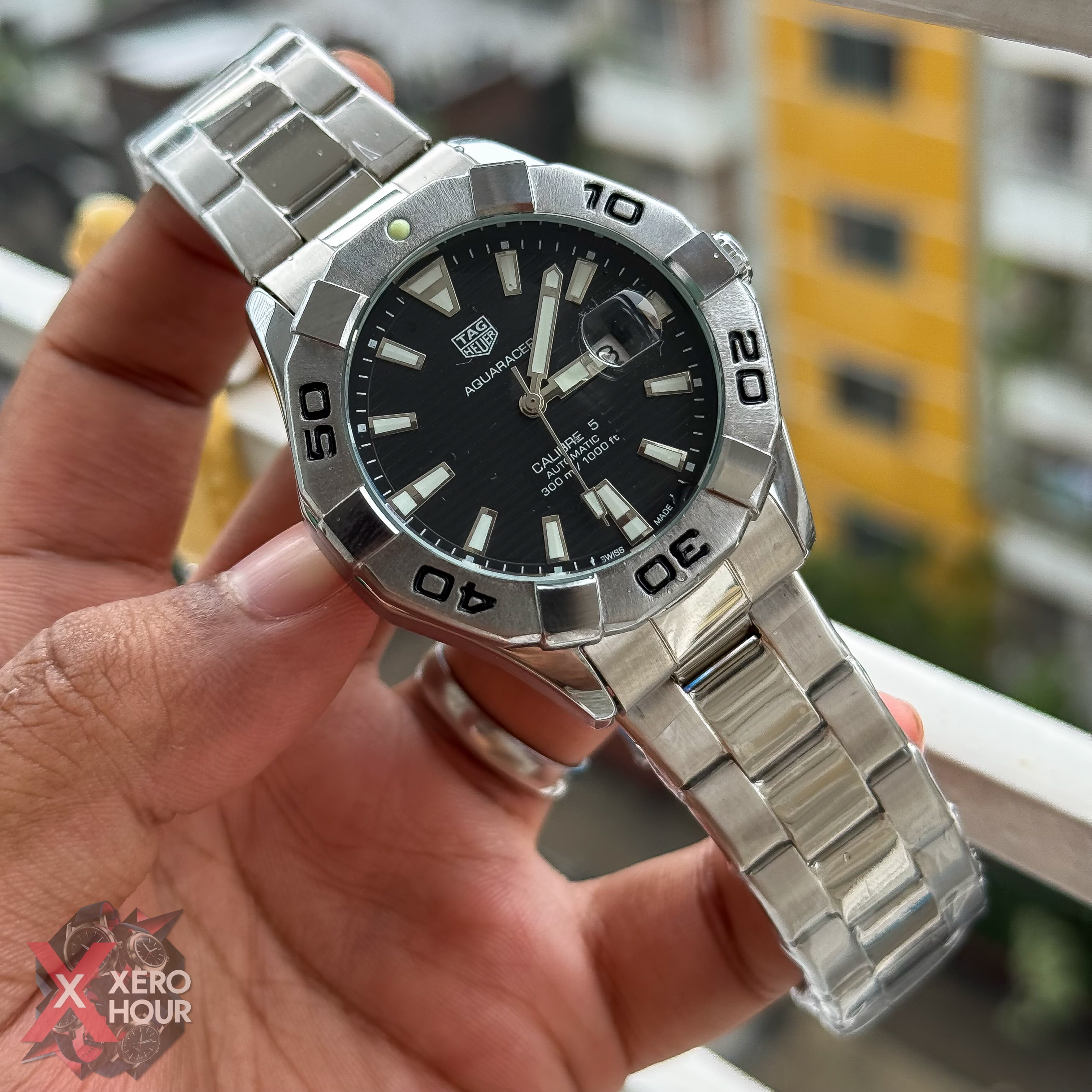 Tag Heuer Aquaracer | Date Just | Black dial silver chain