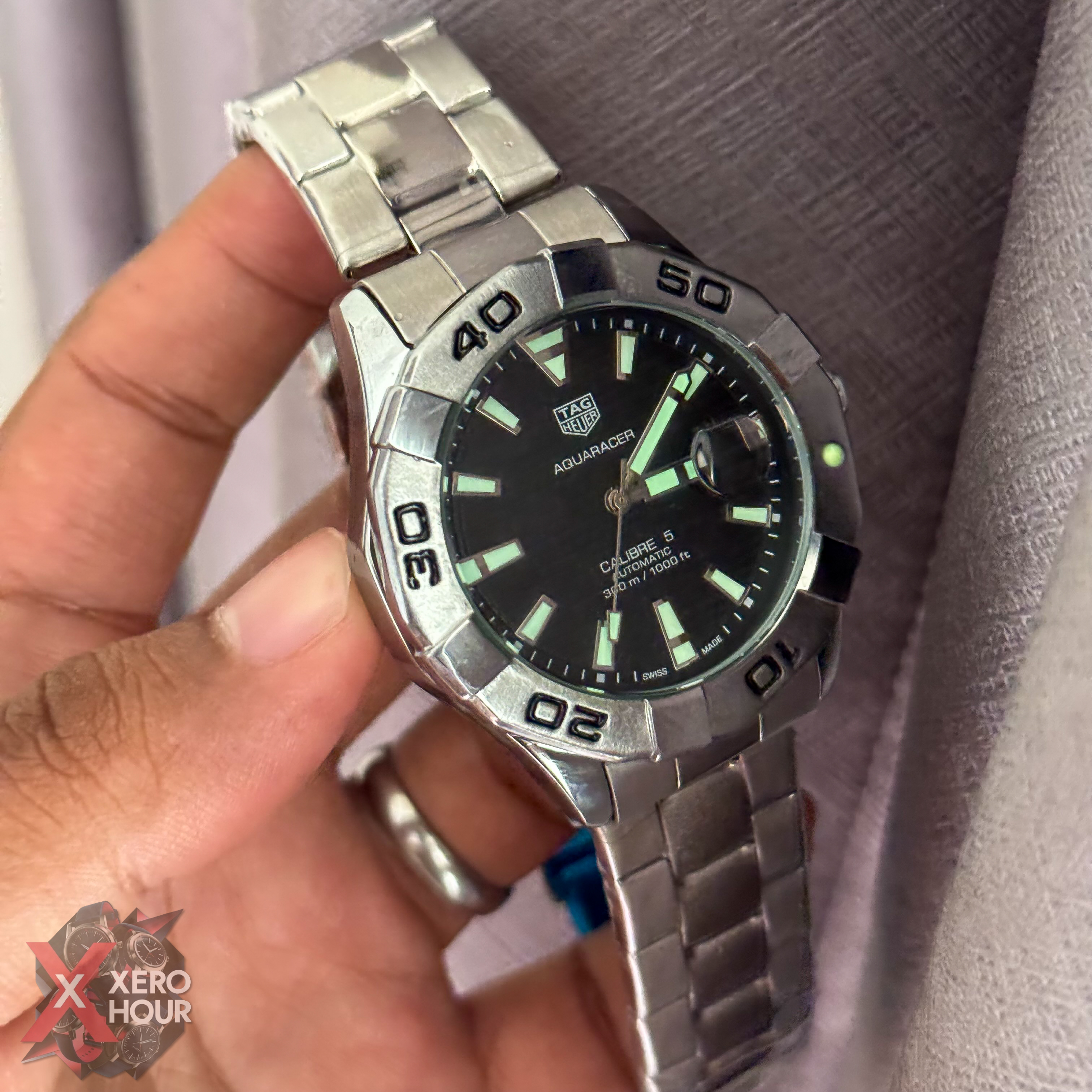 Tag Heuer Aquaracer | Date Just | Black dial silver chain_img_2