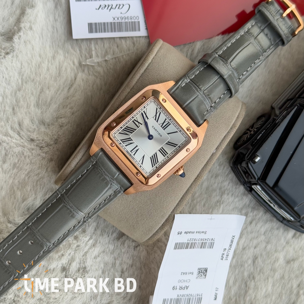 Cartier Santos | Master Grade | Rose gold white dial | Green grey belt | japan movement