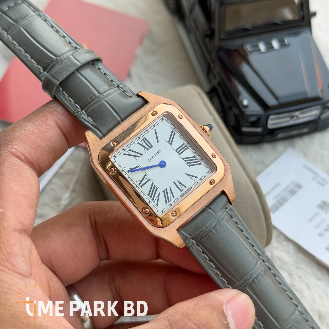 Cartier Santos | Master Grade | Rose gold white dial | Green grey belt | japan movement_img_4
