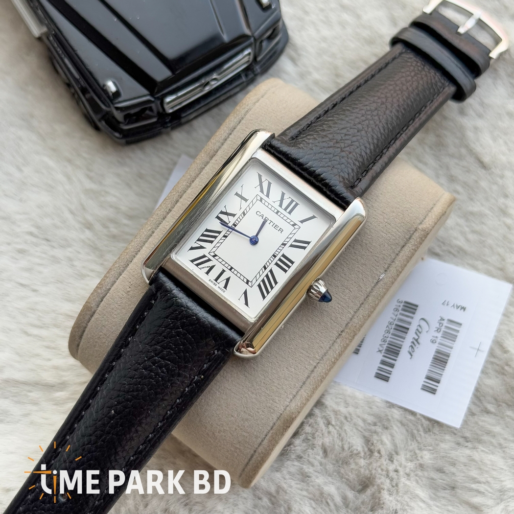 Cartier Tank | Master Grade | japan movement | Quartz movement  Black belt silver dial