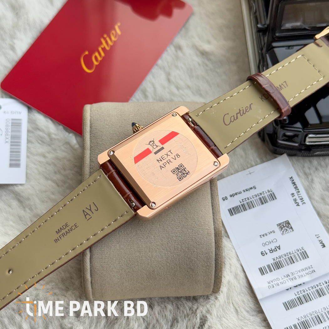 Cartier Tank | Master Grade | Japan Movement | Quartz Movement | Brown Belt Rose Gold Bezel White dial_img_2