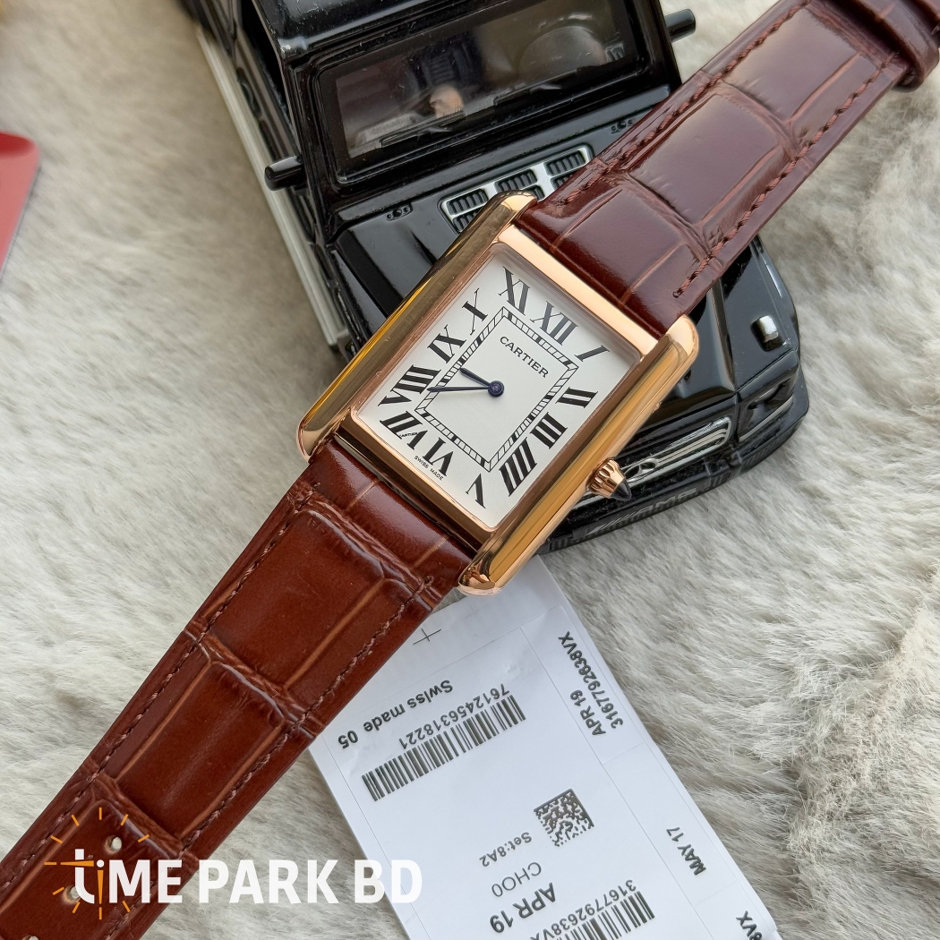 Cartier Tank | Master Grade | Japan Movement | Quartz Movement | Brown Belt Rose Gold Bezel White dial_img_4