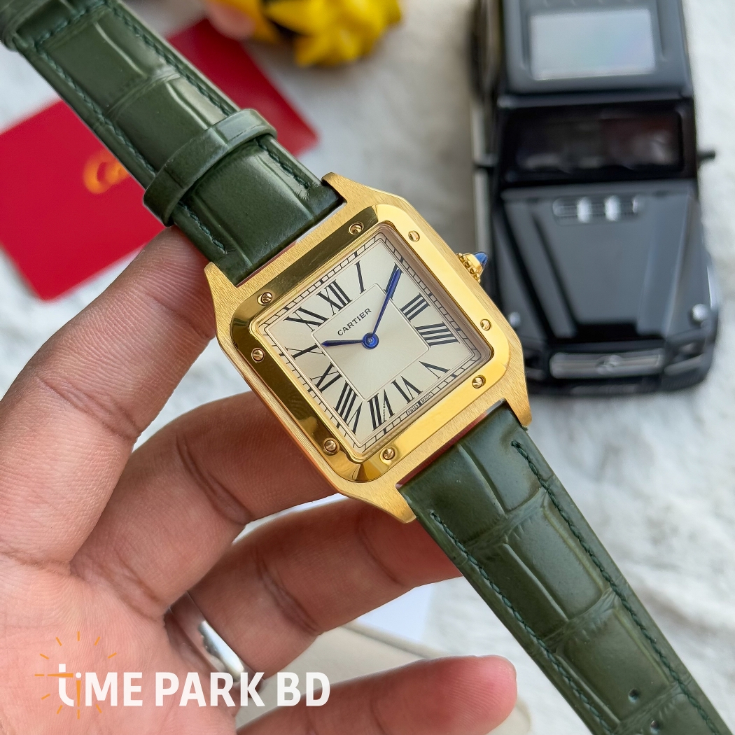 Cartier Santos | Master Grade Japan Movement | Quartz Movement | Sunflorwer Body White dial | Green belt_img_3