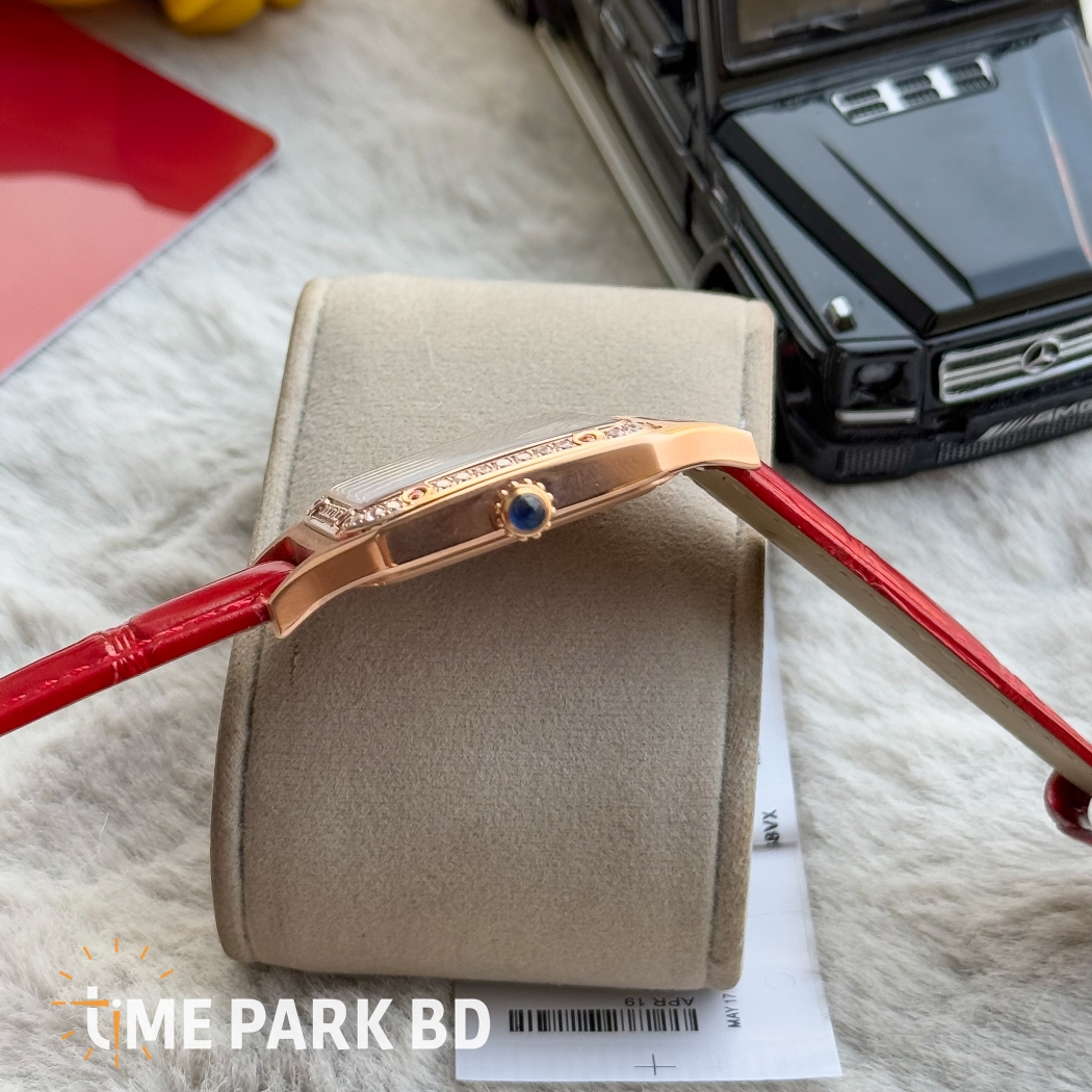 Cartier Santos | Master Grade Japan Movement | Quartz Movement | Red Blet Rose gold Beze iced bezel and white dial_img_3