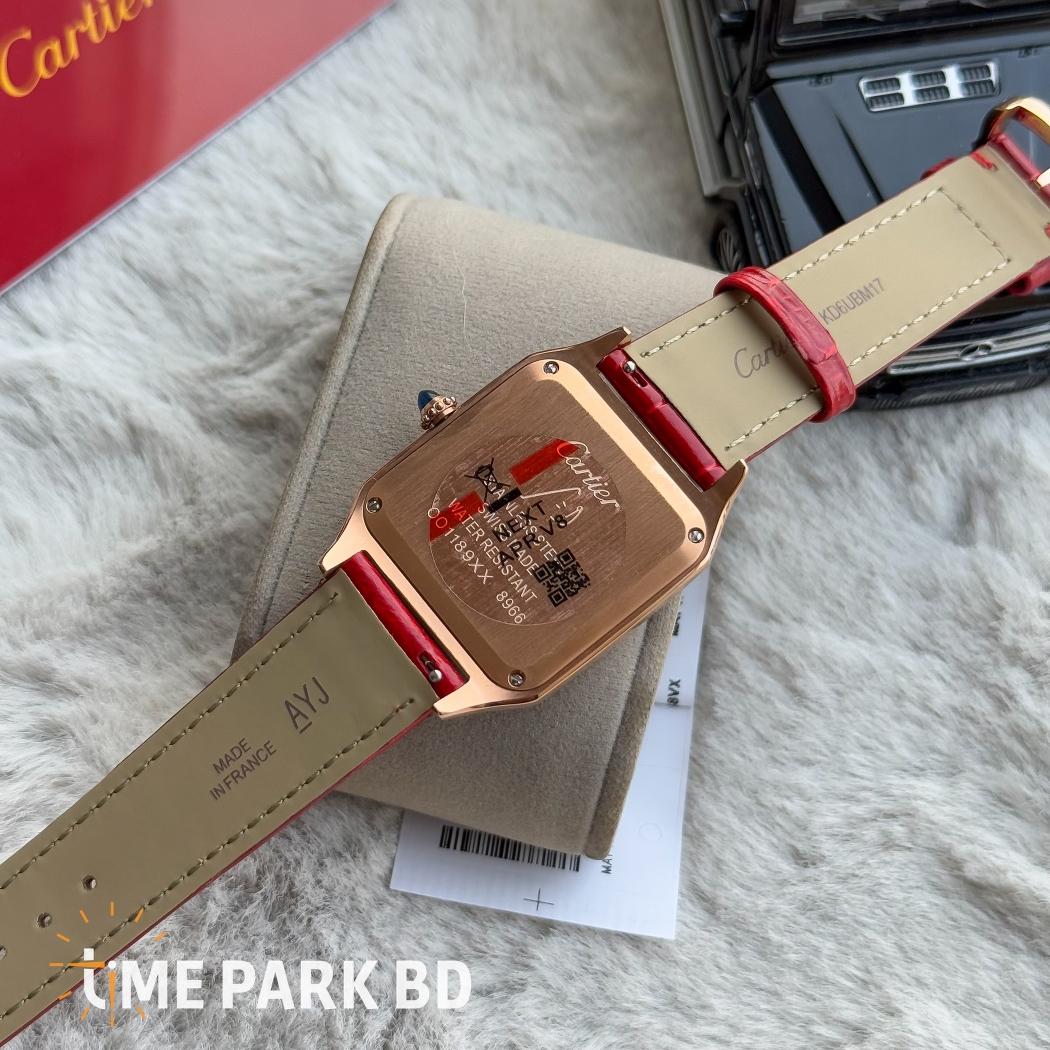 Cartier Santos | Master Grade Japan Movement | Quartz Movement | Red Blet Rose gold Beze iced bezel and white dial_img_4