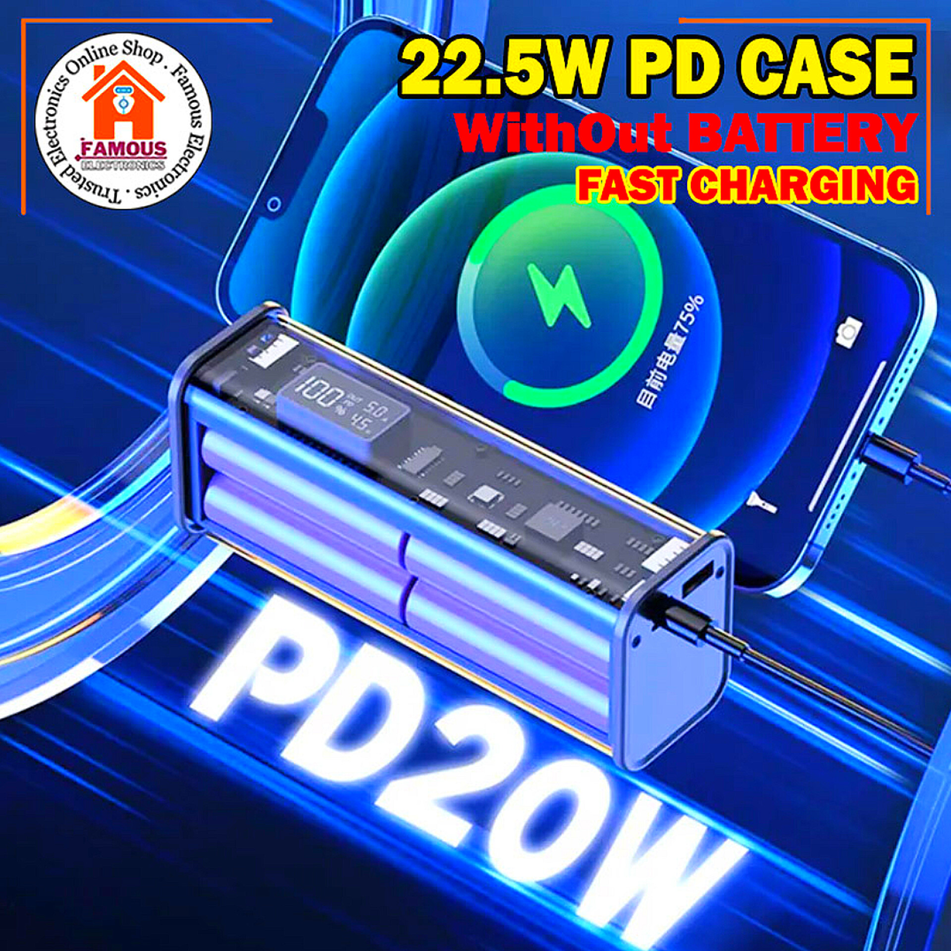 Professional PD22.5W DIY Battery Charger Case Fast Charging Case for 8PCS 18650 Polymer 20000mA Battery Charging Power Bank Box Battery Charger (Without Battery)_img_5
