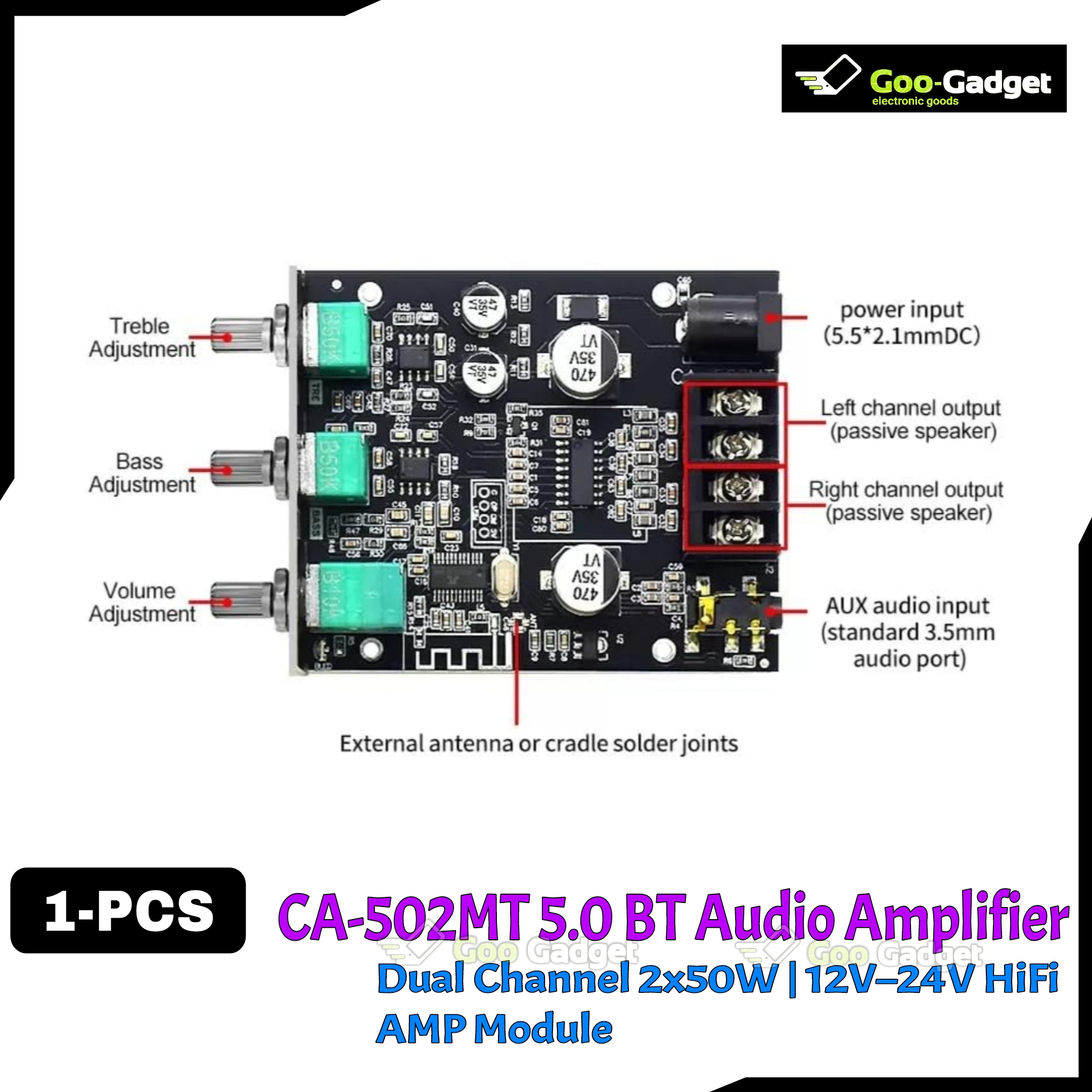 CA-502MT 5.0 Bluetooth Digital Audio Amplifier Board | Dual Channel 2x50W | 12V–24V HiFi AMP Module_img_2