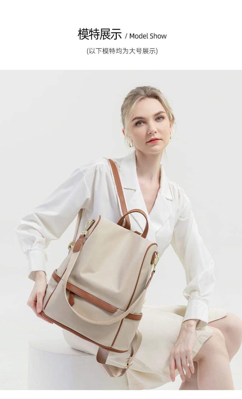 New Design Women Backpack Nylon Waterproof Anti-Theft Travel Bagpack(Apricot) (CHINA)_img_3