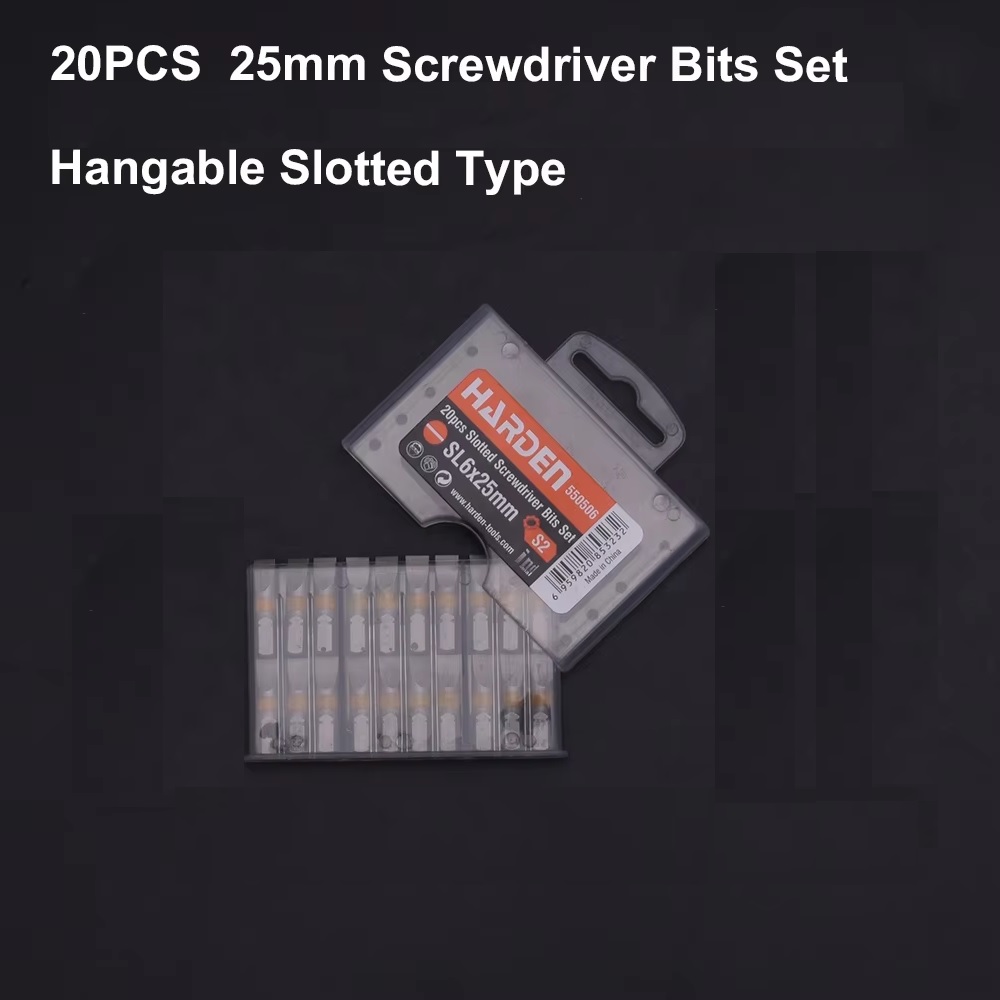 HARDEN Flat Screwdriver Bits Set 20 Pcs – Magnetic SL3 & SL6 (25mm) with Plastic Box; Model 550503 / 550506_img_1