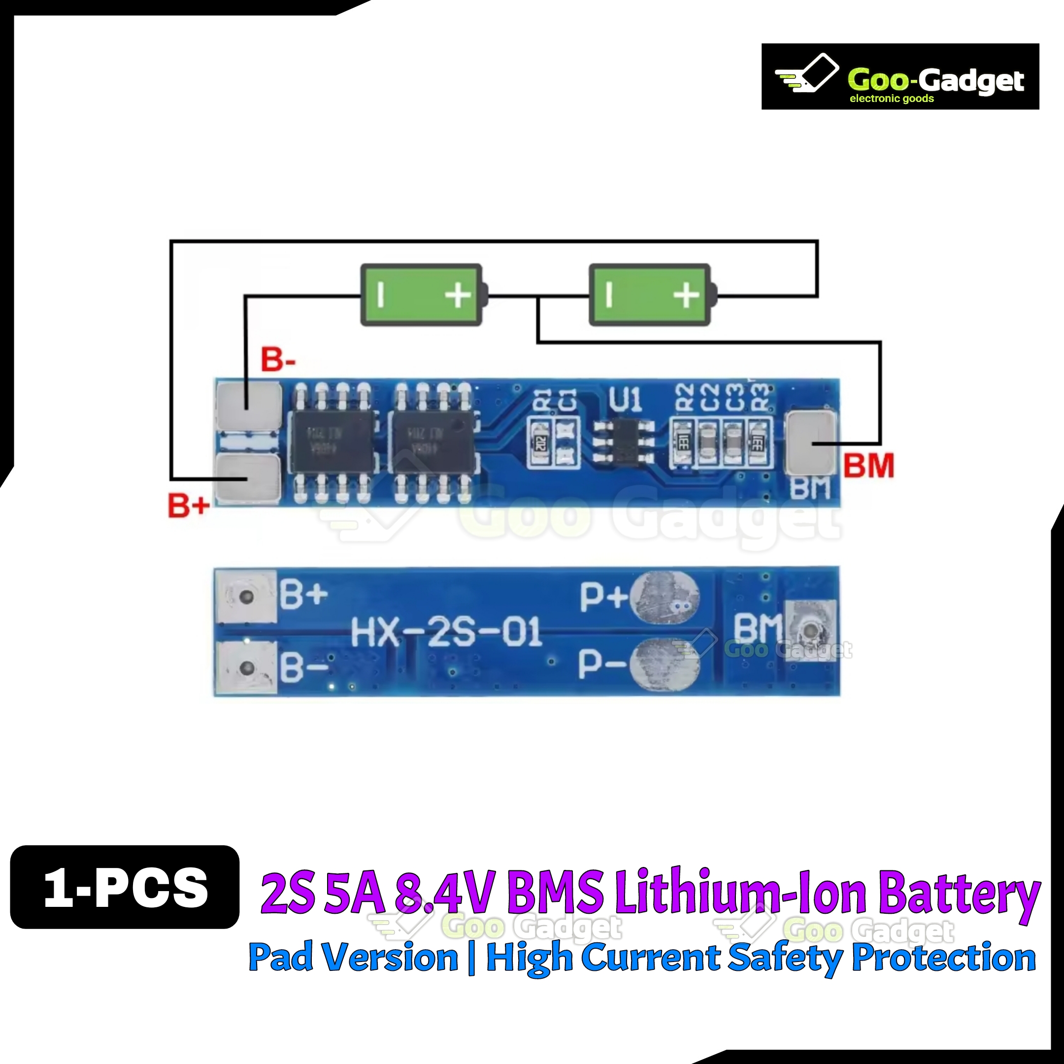 2S 5A BMS 18650 Lithium Battery Protection Board | 7.4V–8.4V Charger BMS Module | Pad Version | High Current Safety Protection_img_1