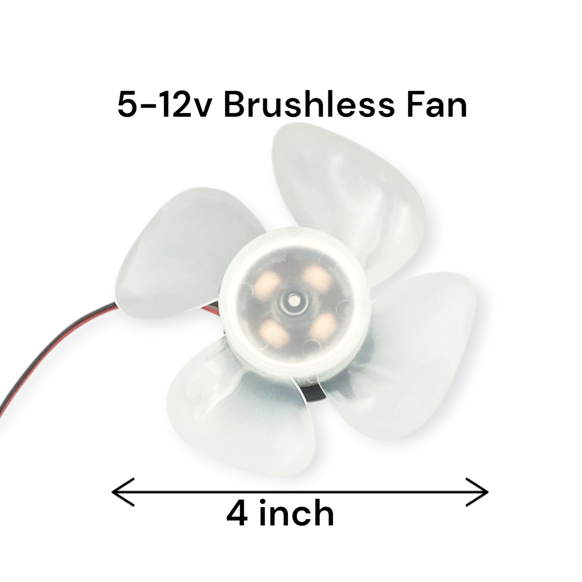 DC 5-12V Brushless Motor with 3 Leaves Clear Plastic Fan Blade for 4-Inch Pedestal/Table Fan
