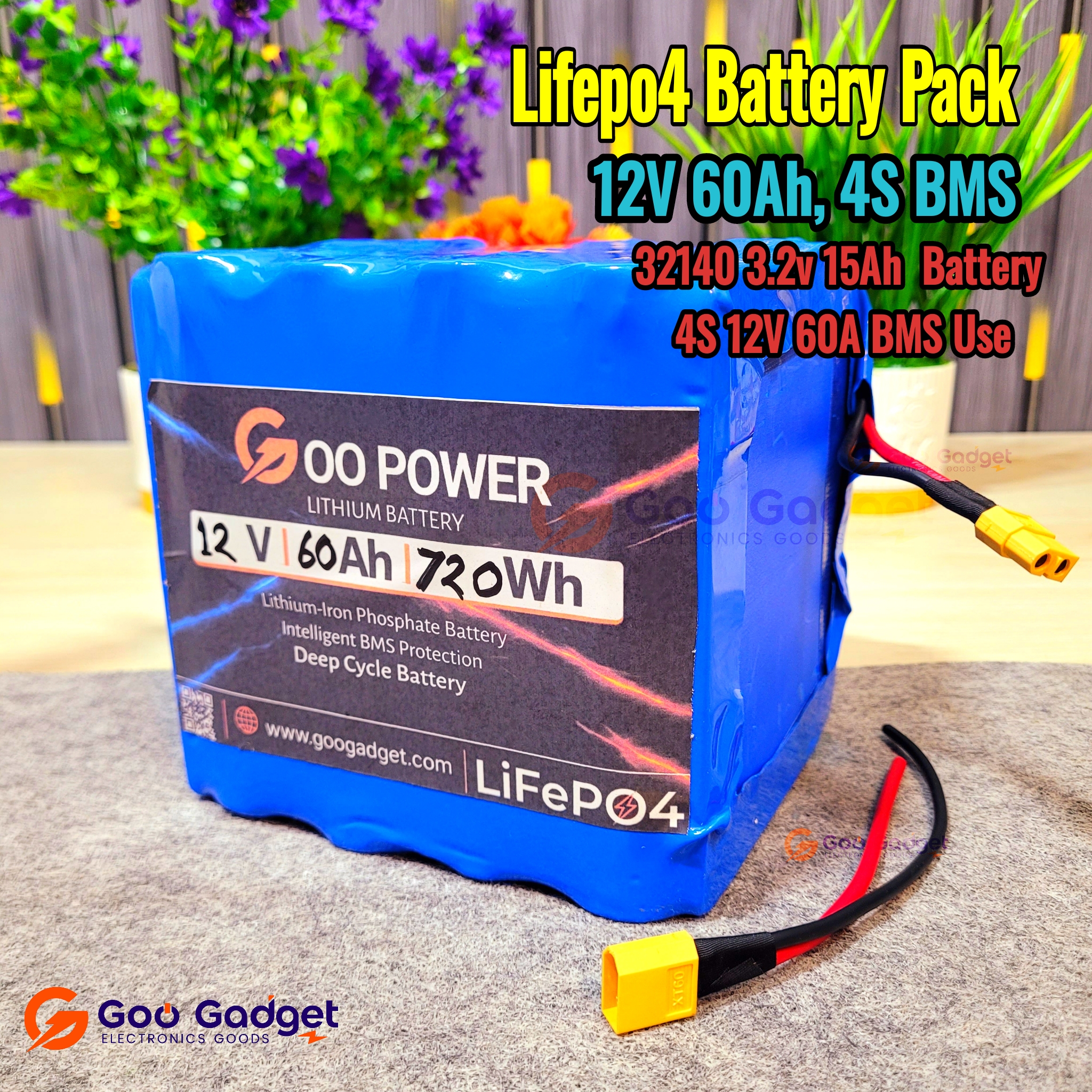 12V 60Ah LiFePO4 Battery Pack with 4S 100A BMS