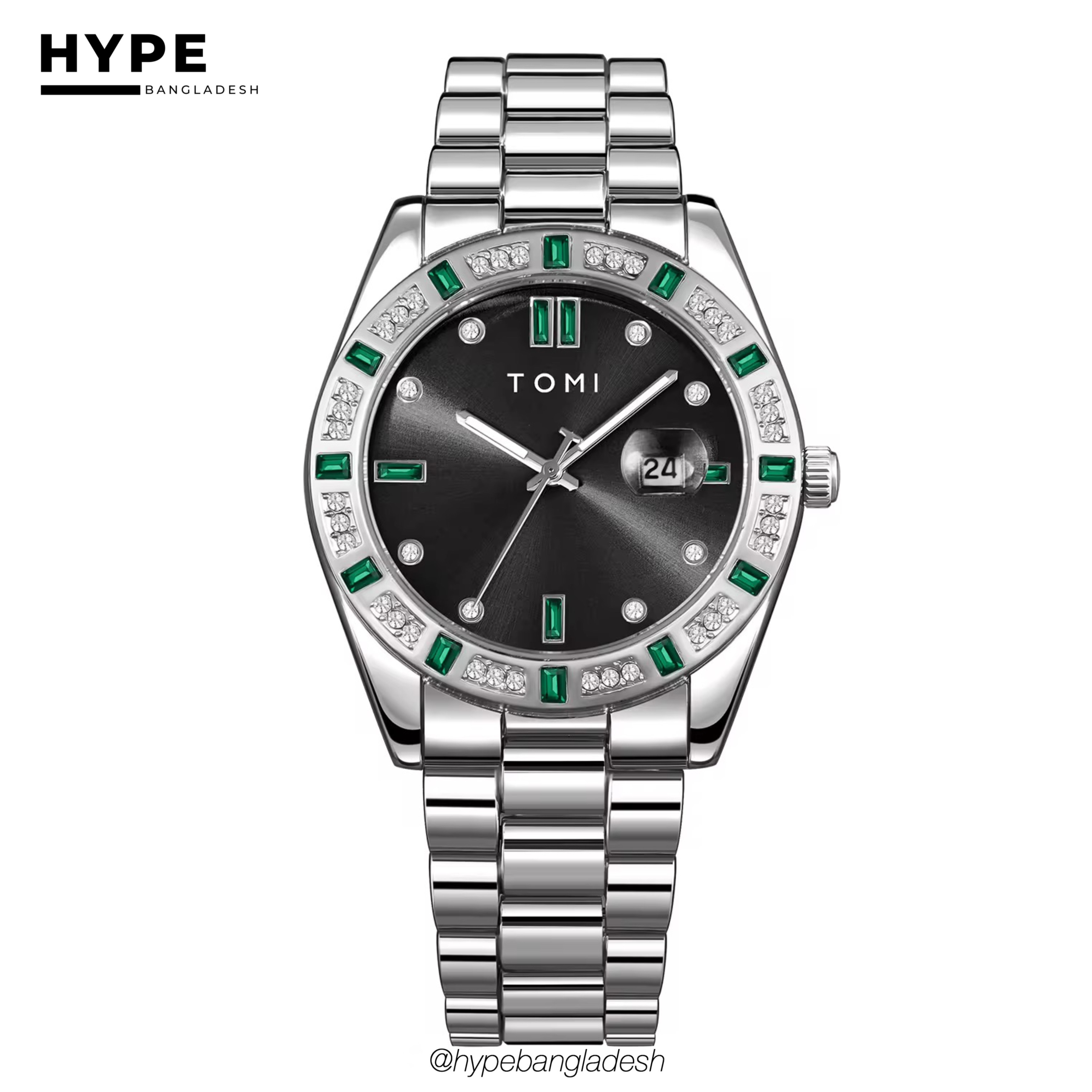 TOMI T-305 Men's Luxury Stone Stainless Steel Watch Gift Box Set (Black)_img_6