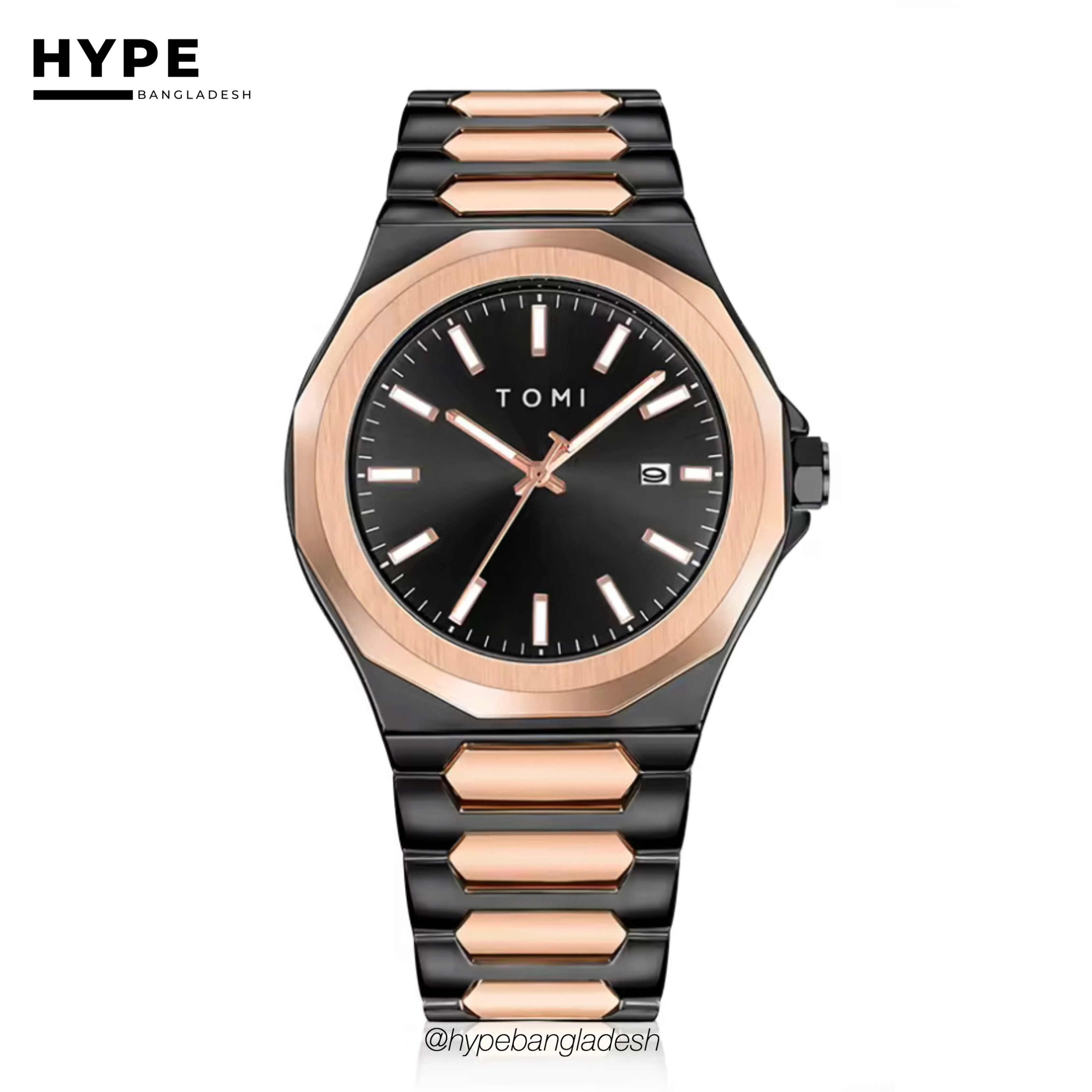 TOMI T-301 Men's Luxury Stainless Steel Watch Gift Box Set (Black-Rosegold)_img_5