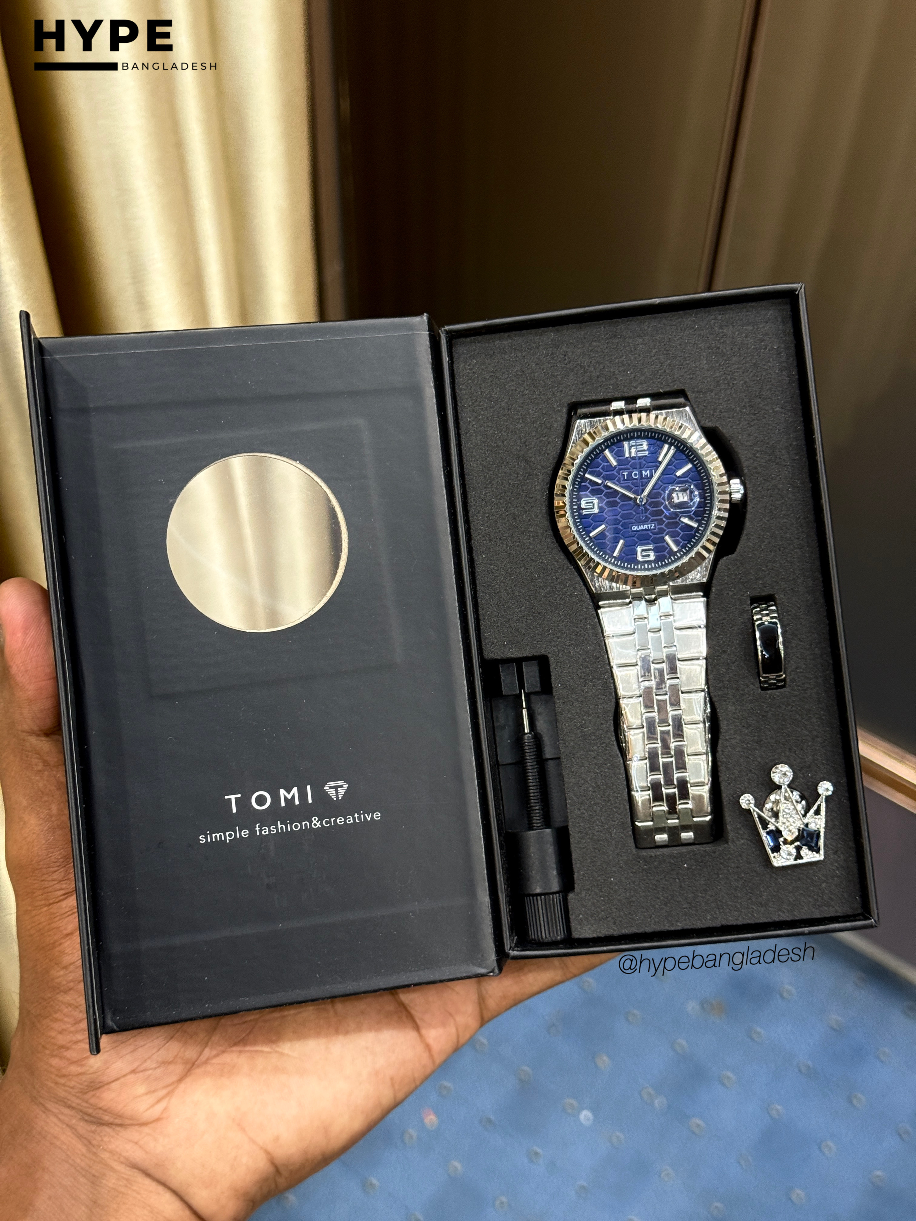TOMI T-311 Men's Luxury Stainless Steel Watch Gift Box Set (Blue)_img_0