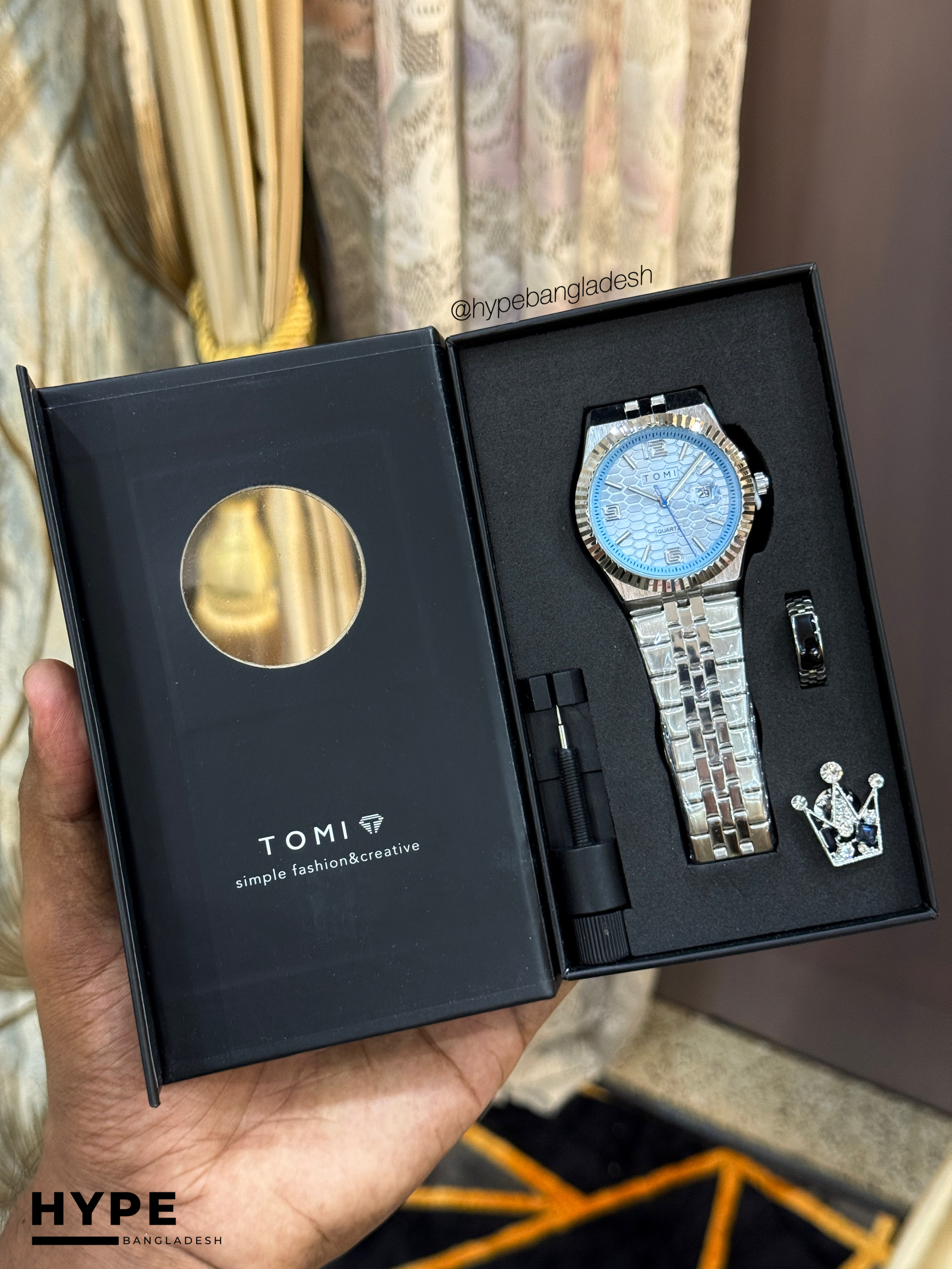 TOMI T-311 Men's Luxury Stainless Steel Watch Gift Box Set (Ice Blue)_img_0