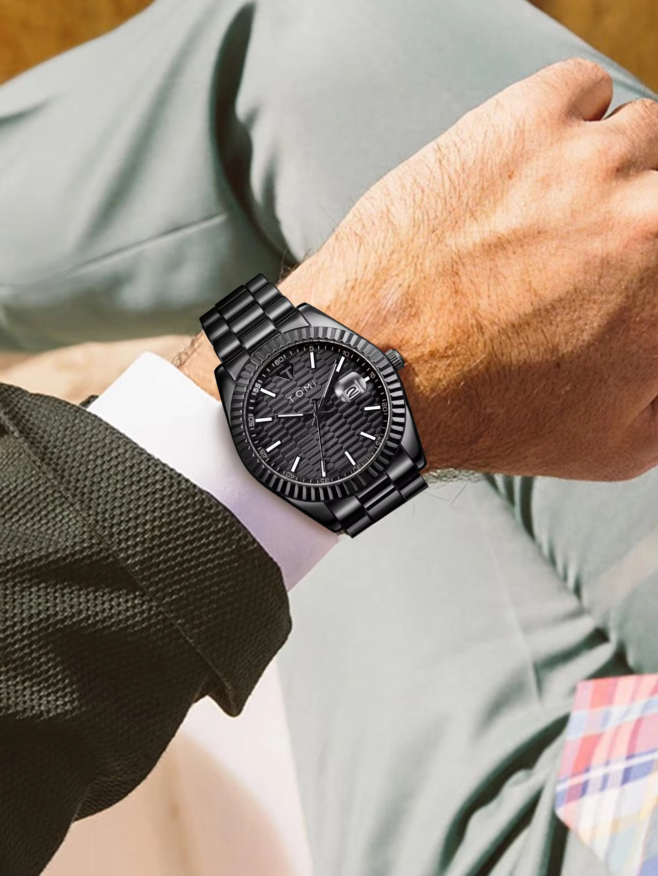 TOMI T-304 Men's Luxury Stainless Steel Watch Gift Box Set (Black)_img_3