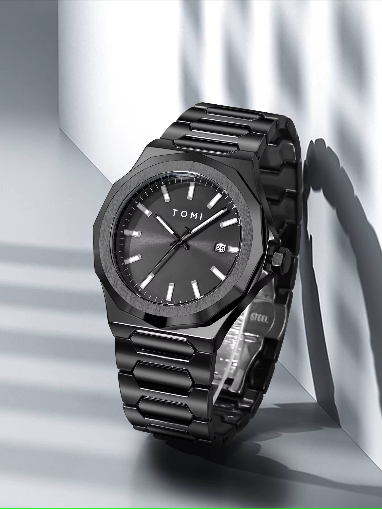 TOMI T-301 Men's Luxury Stainless Steel Watch Gift Box Set (Black)_img_2