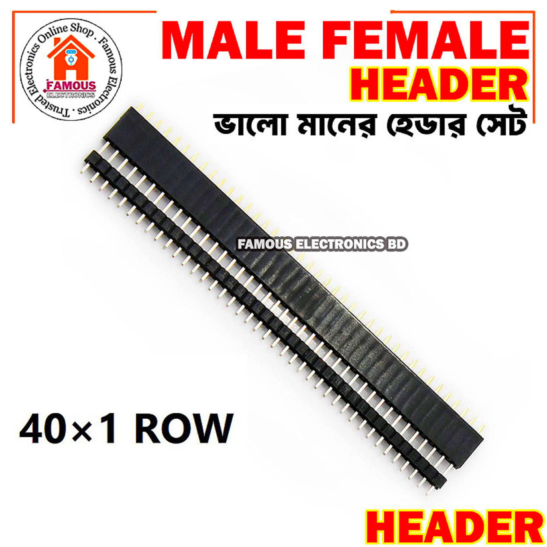 40 Pin 2.54mm Single Row Straight Male + Female Pin Header Strip black_img_1