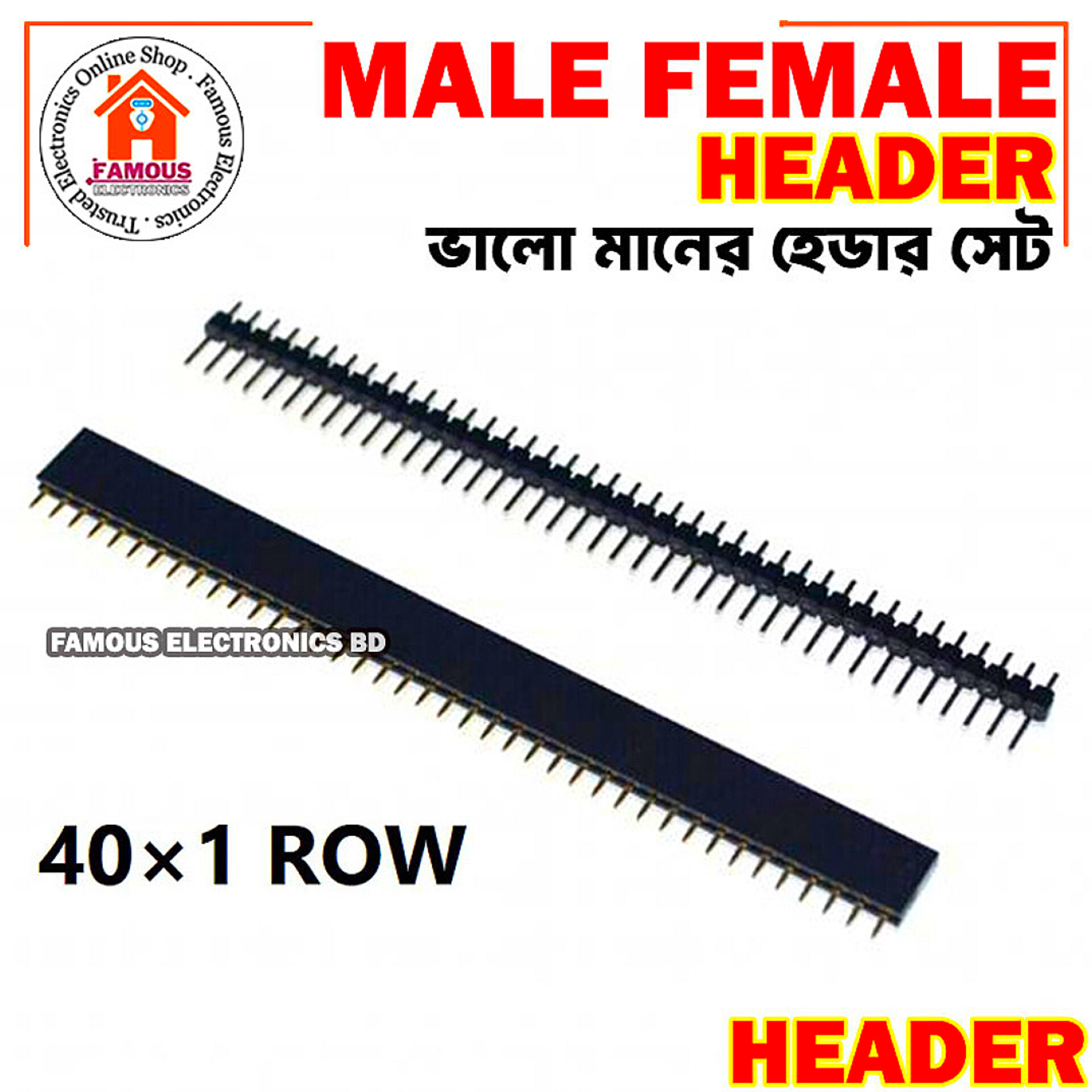 40 Pin 2.54mm Single Row Straight Male + Female Pin Header Strip black_img_3