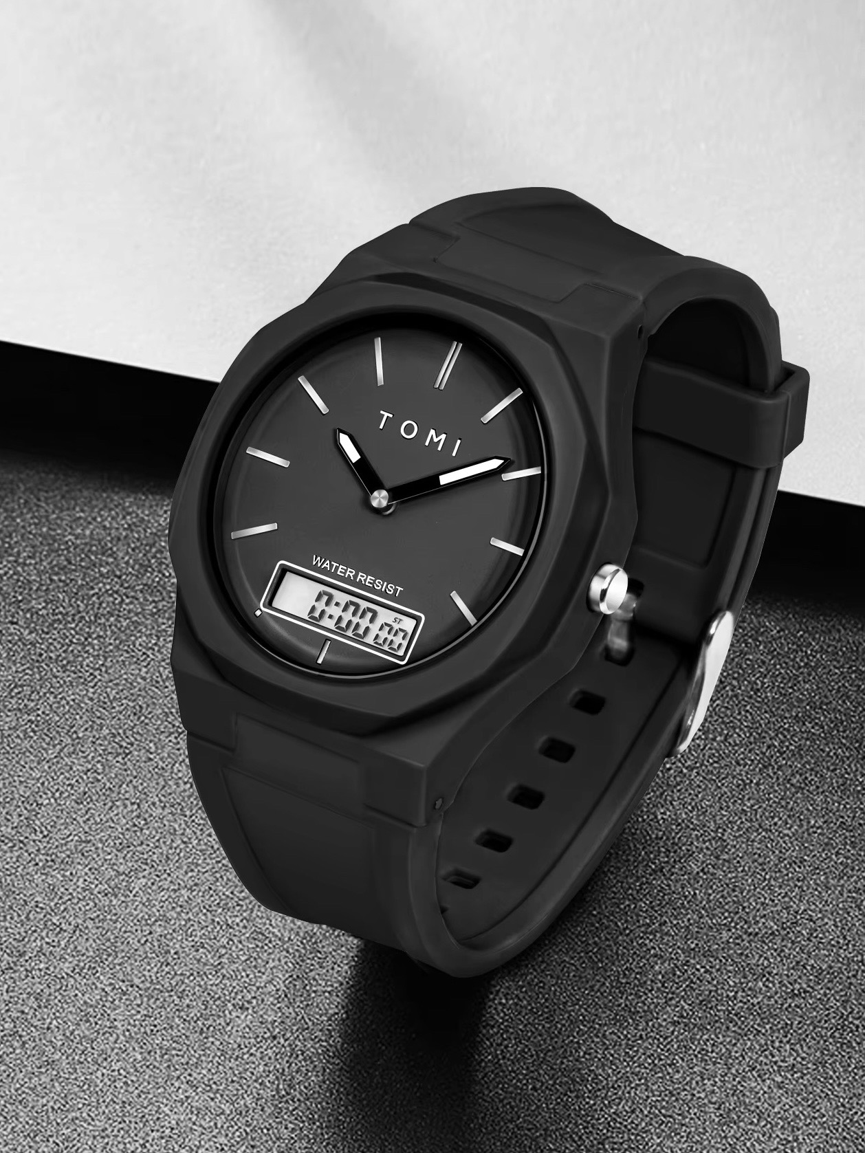 TOMI T-238 Dual Time Sports Watch (Black)_img_1