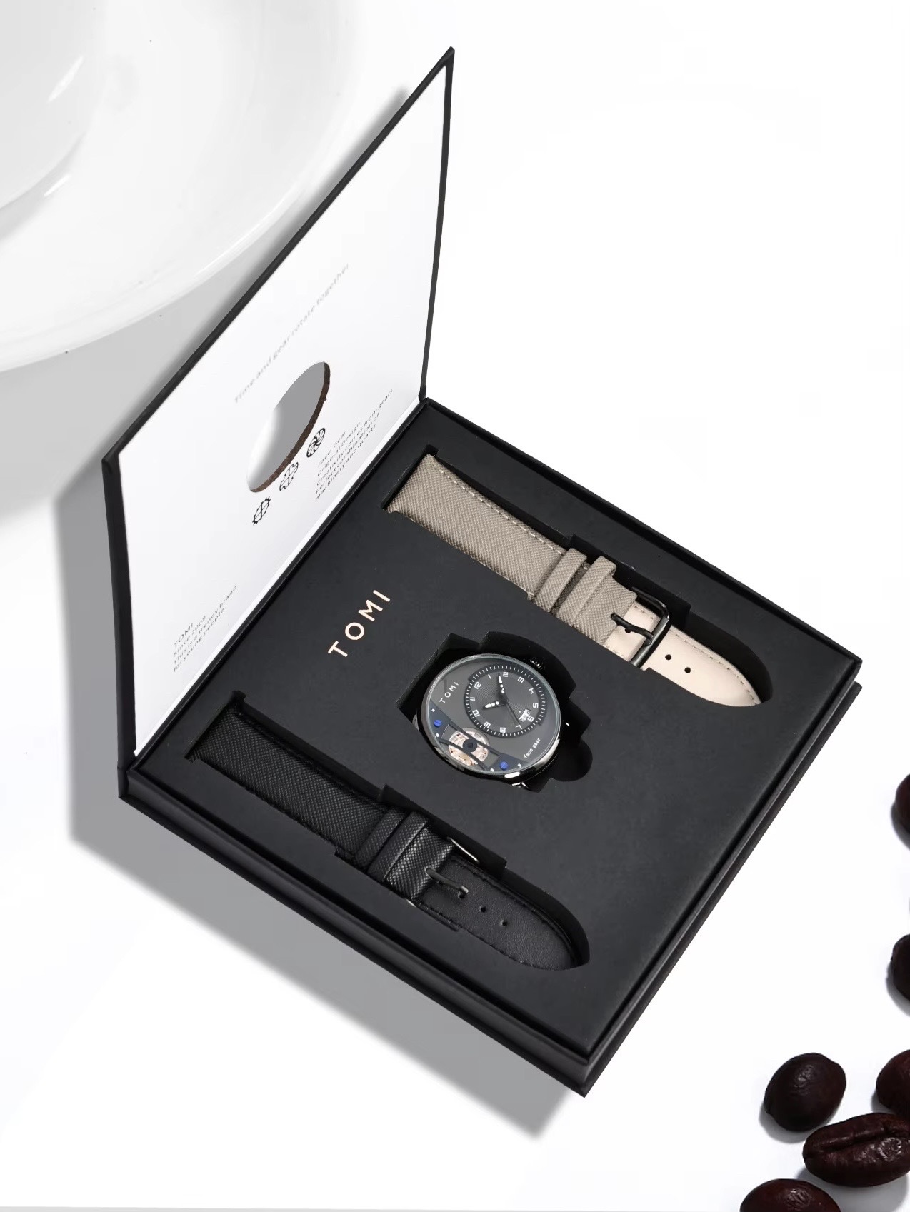 TOMI T-105 Face Gear Dual Strap Leather Belt Watch (Ash)_img_5