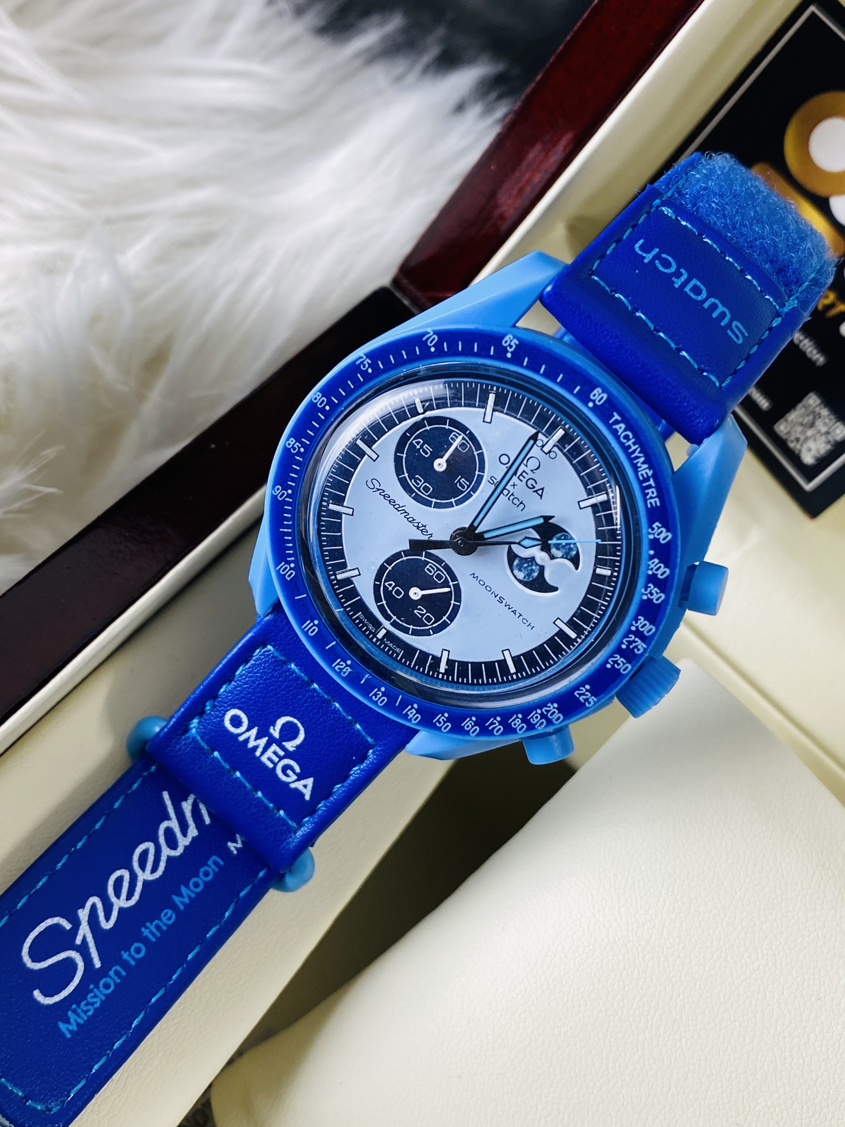 Omega Moon Swatch || Active Chronograph || Blue color