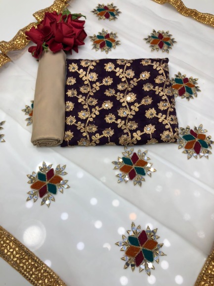 Semi-stitched Georgette Embroidery Three Piece_img_0