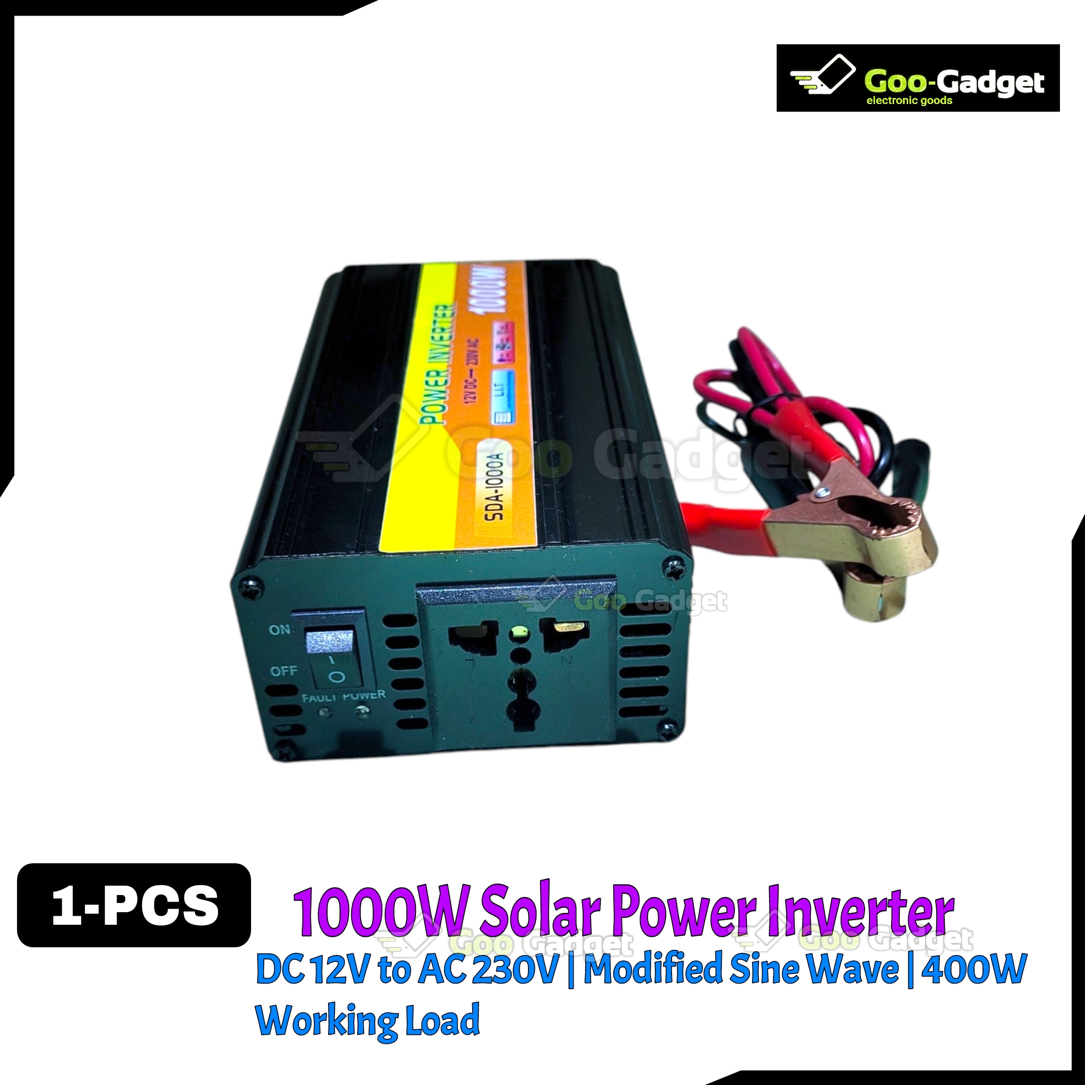 1000W Solar Power Inverter – DC 12V to AC 230V | Modified Sine Wave | 400W Working Load | 1000W Peak | Compact Design for Solar Use