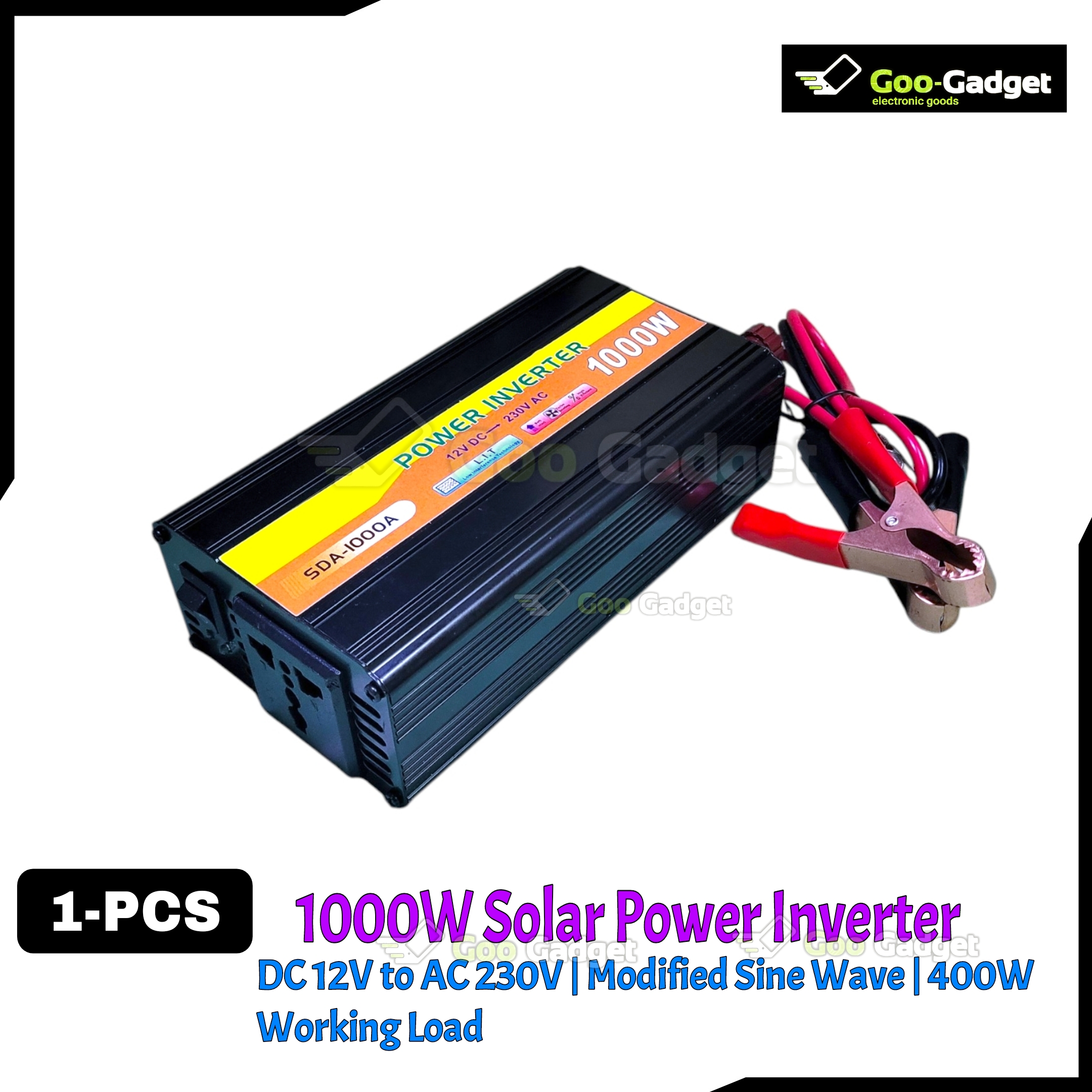 1000W Solar Power Inverter – DC 12V to AC 230V | Modified Sine Wave | 400W Working Load | 1000W Peak | Compact Design for Solar Use_img_1