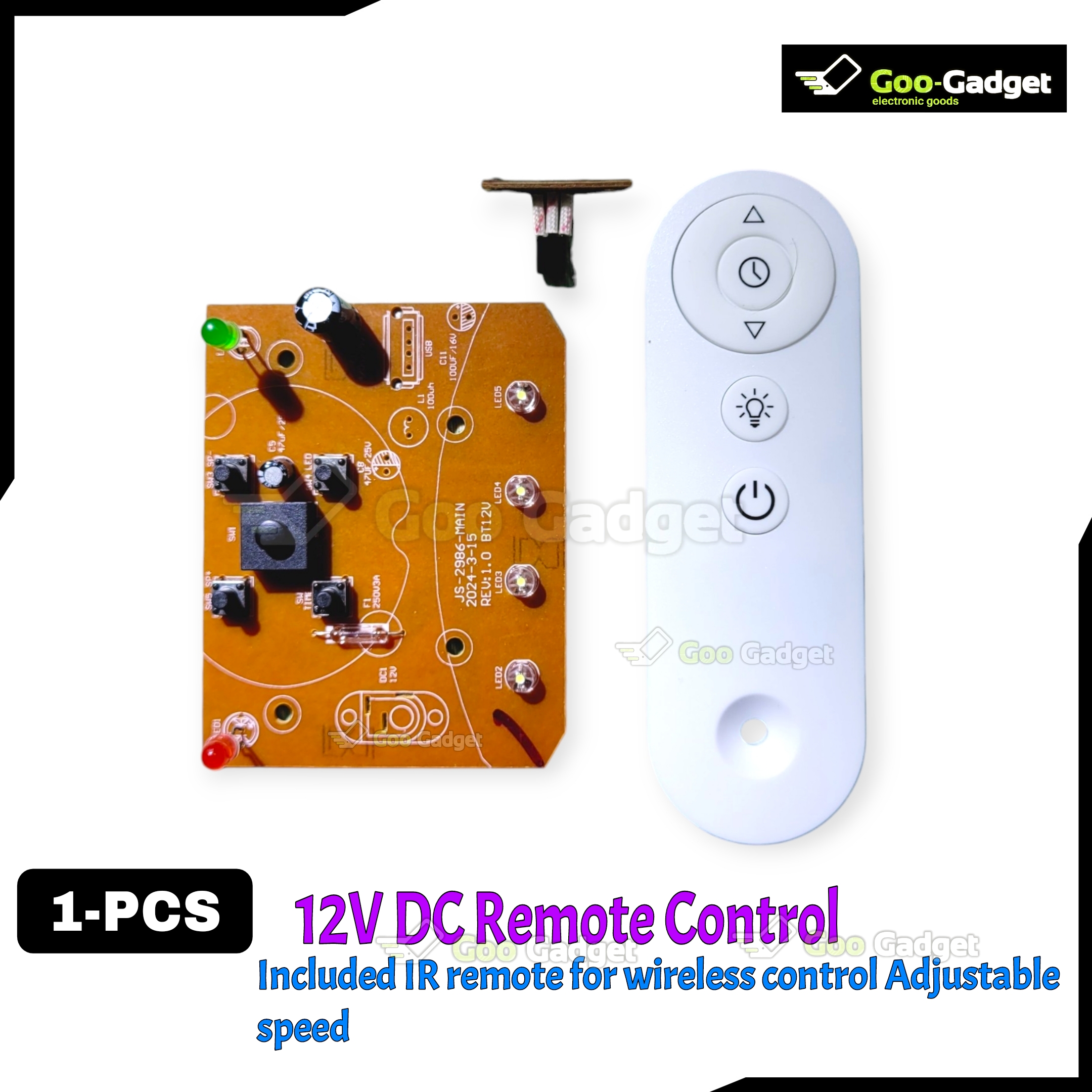 2986-HS Rechargeable Fan Circuit Board with Remote | 12V Charger Fan Driver | Adjustable Speed & Timer Control