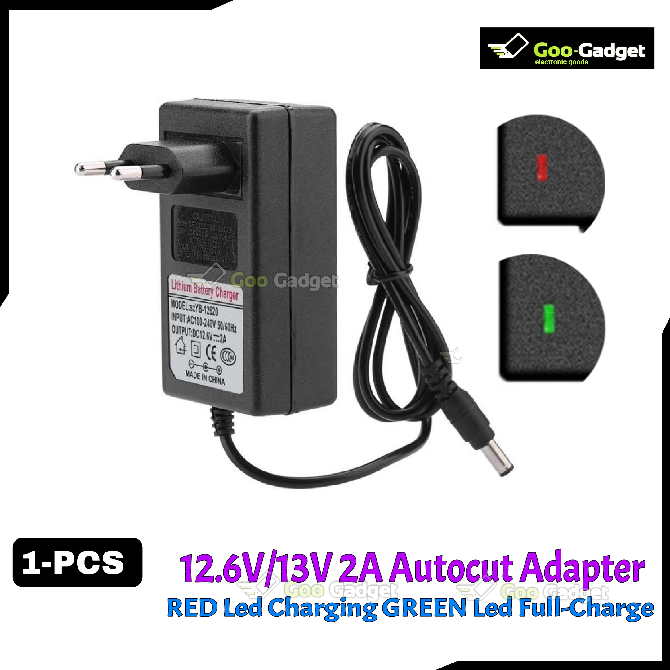12.6V / 13V 2A Lithium-Ion Battery Charger Adapter | Auto-Cut Off | LED Indicator | 3S 18650 Smart Charger – Black