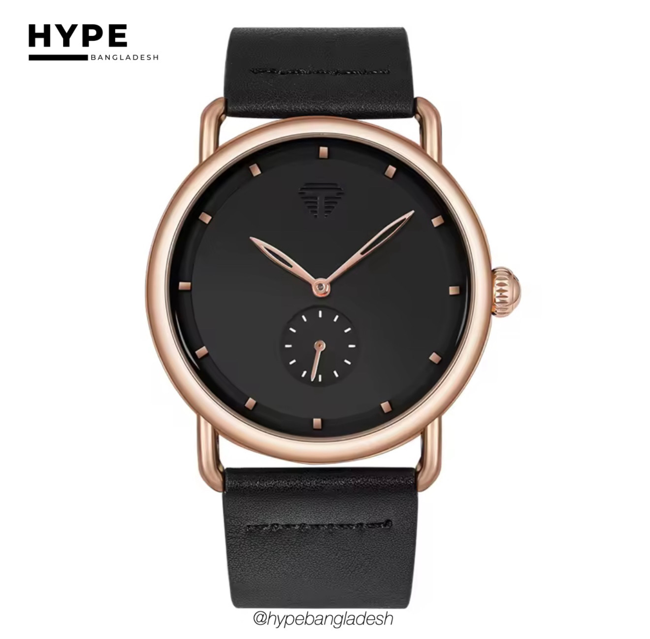 TOMI T-037 Men's Quartz Leather Belt Watch With Second Sub-Dial(Black-Rosegold)_img_0