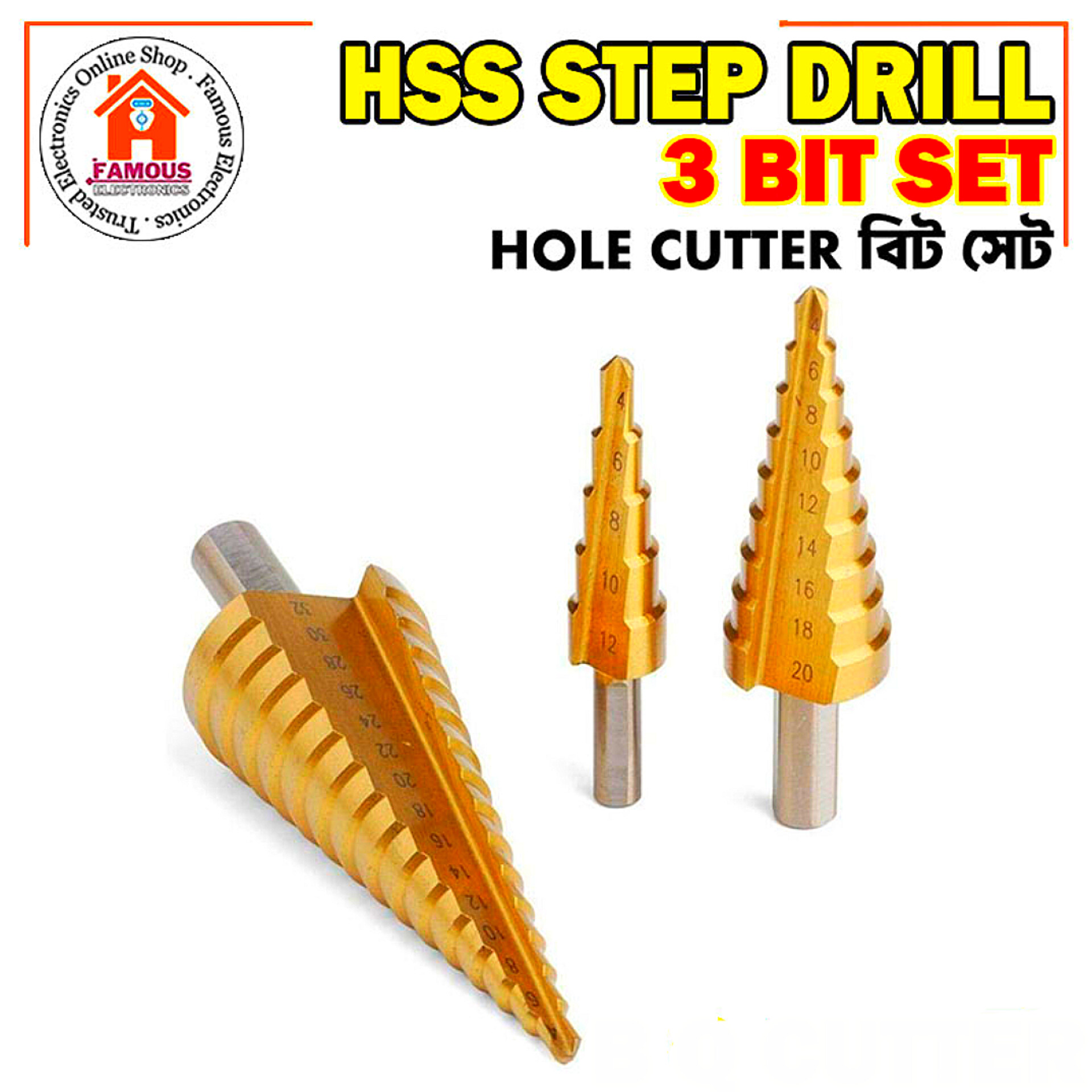 HSS Step Drill Bit Set | Titanium Coated Straight Groove | Hex Shank Hole Cutter | 3-12mm, 4-12mm, 4-32mm_img_3