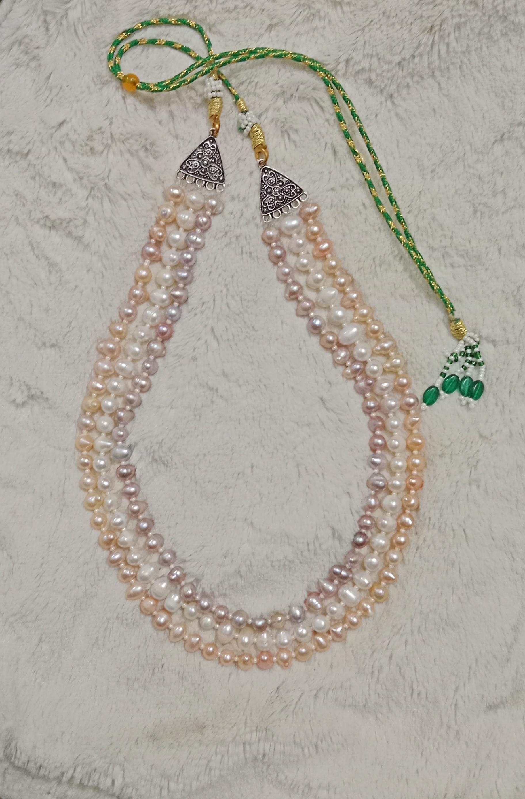 Pearl 3 Layer necklace,( White+peach+levender)_img_0